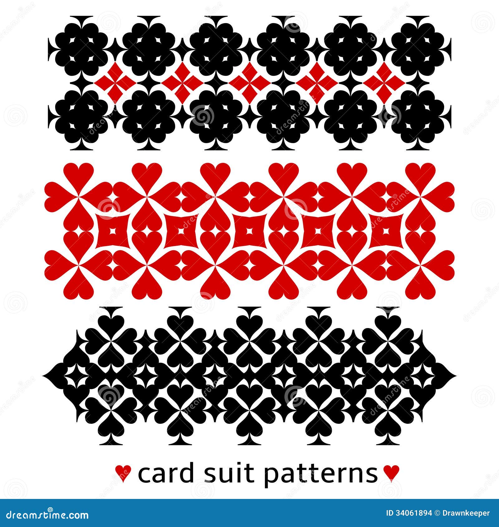 Patterns of Card Suits Black & Red Set of 4 Placemats and Coasters 