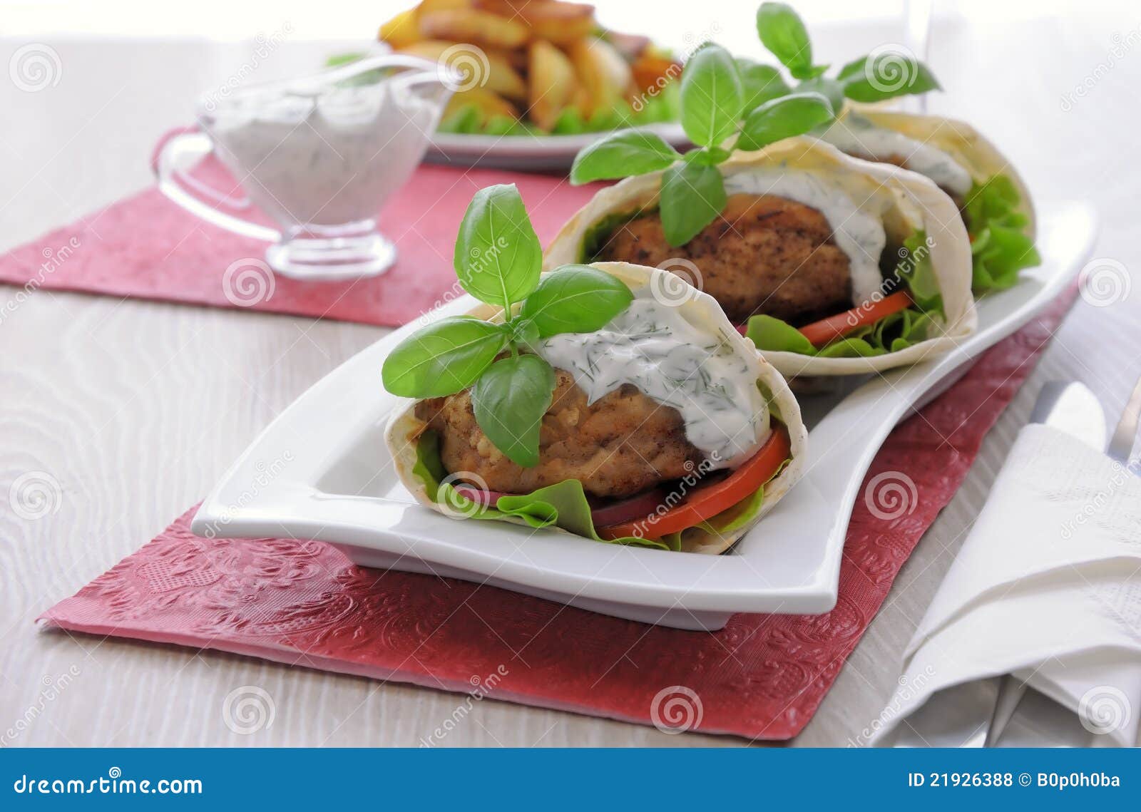 Patty in Pita Bread with Cream Sauce Stock Photo Image of smetana
