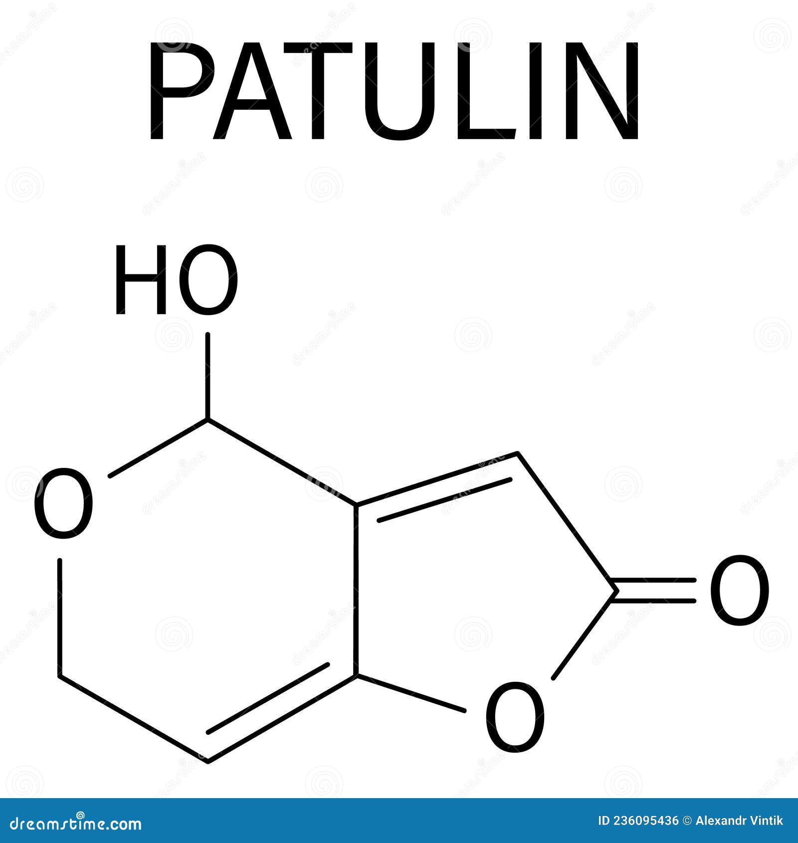 patulin mycotoxin molecule. skeletal formula. chemical structure