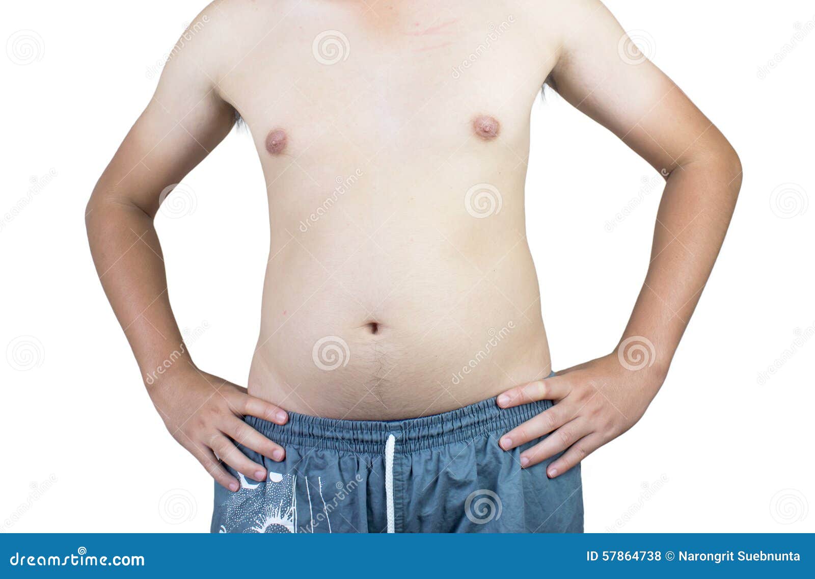 paunch fat person white background