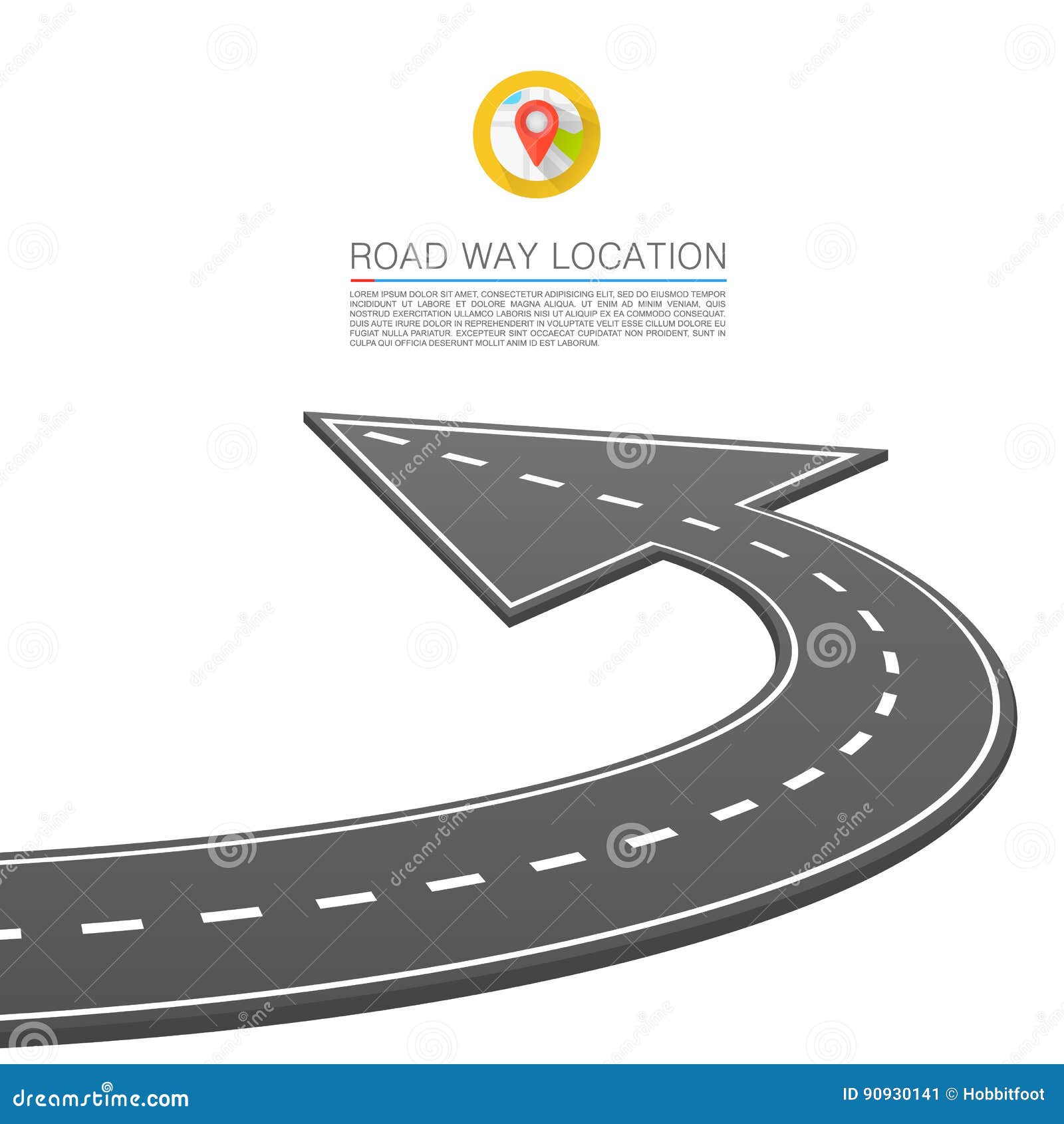 Paved Path on the Road, Road Location Arrow, Vector Background Stock