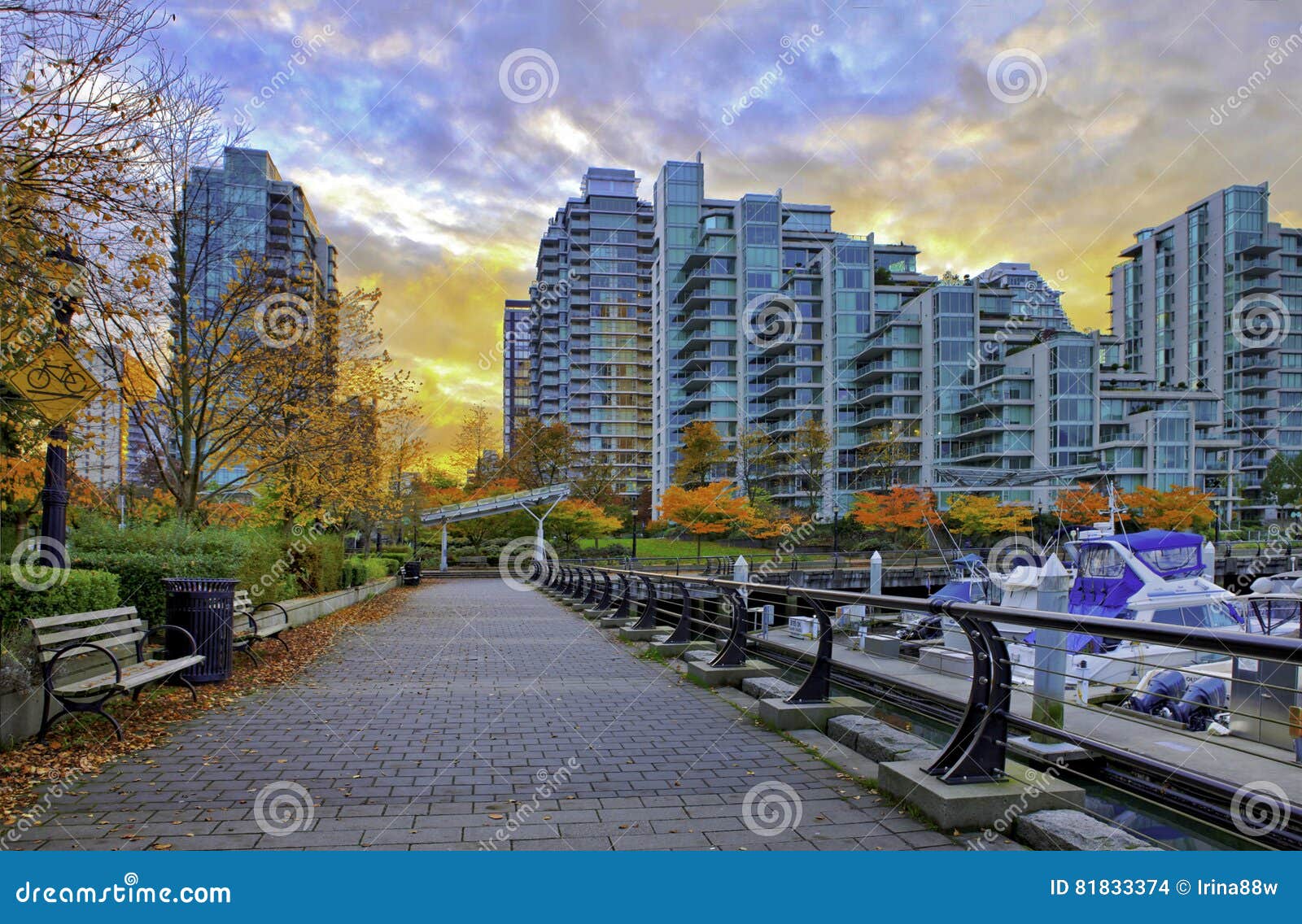 paved pathway along coal harbour in vancouver, canada.
