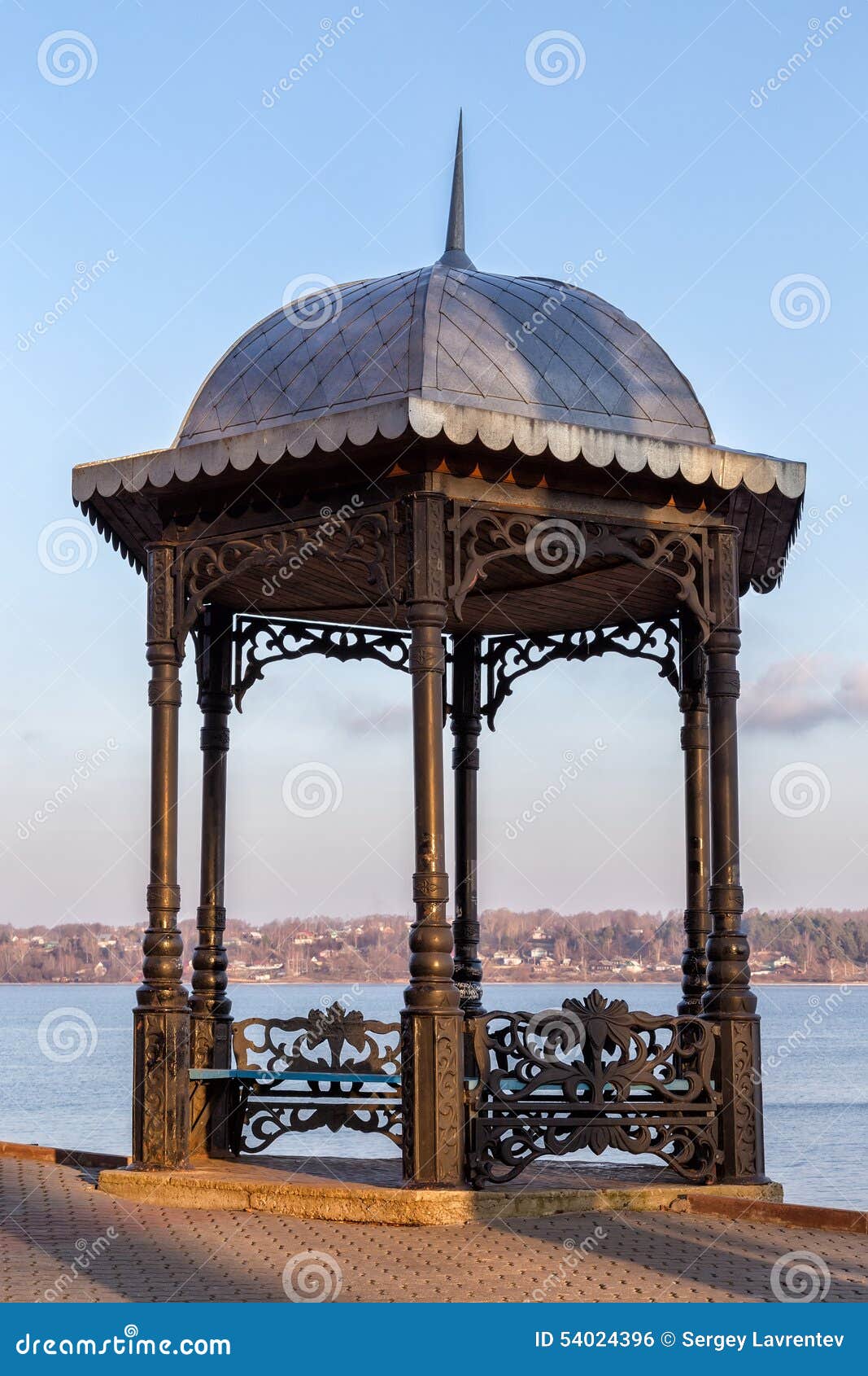 pavilion on embankment of the river volga in kineshma