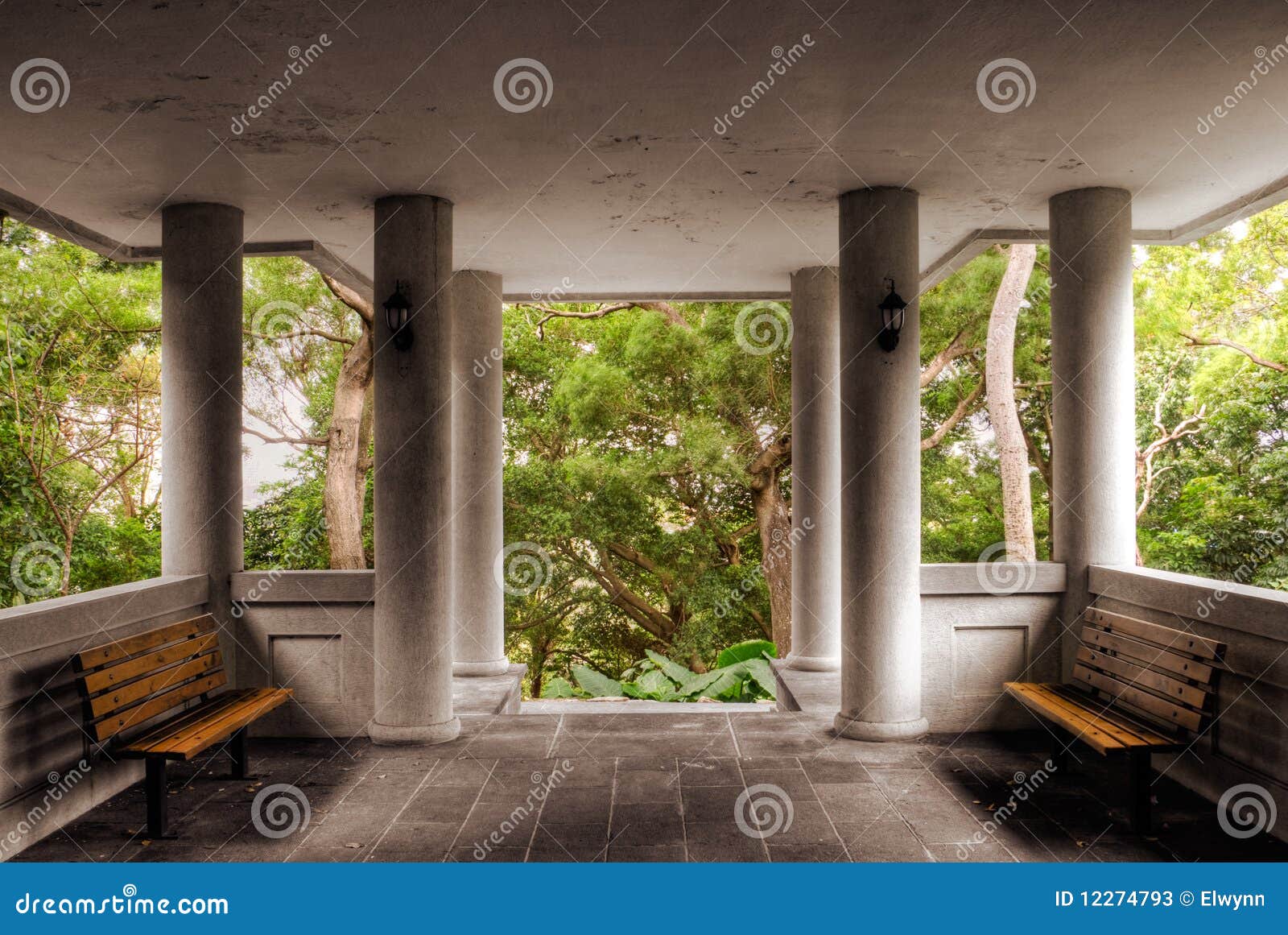 Pavilion structure interior scenery in the park.