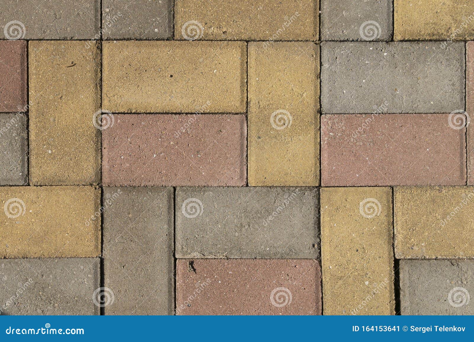 Paving Blocks of Rectangular Blocks, Color, Yellow, Red, Gray. Road