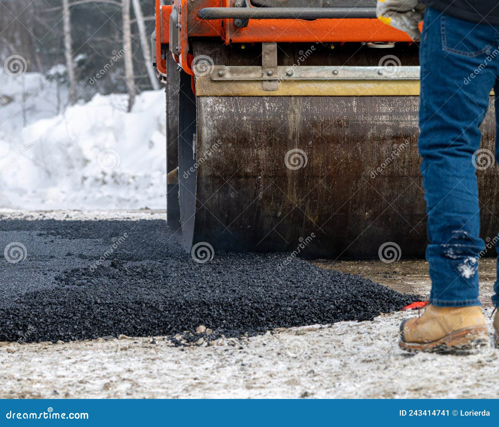 Paving in Cold Weather with a Roller Compactor Stock Image Image of