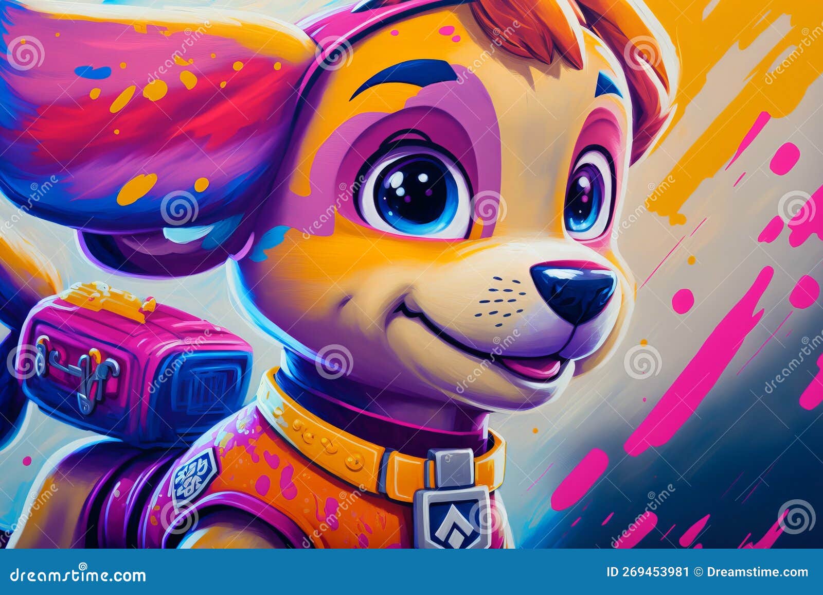 Paw patrol skye abstract background acryl painting generative ai stock