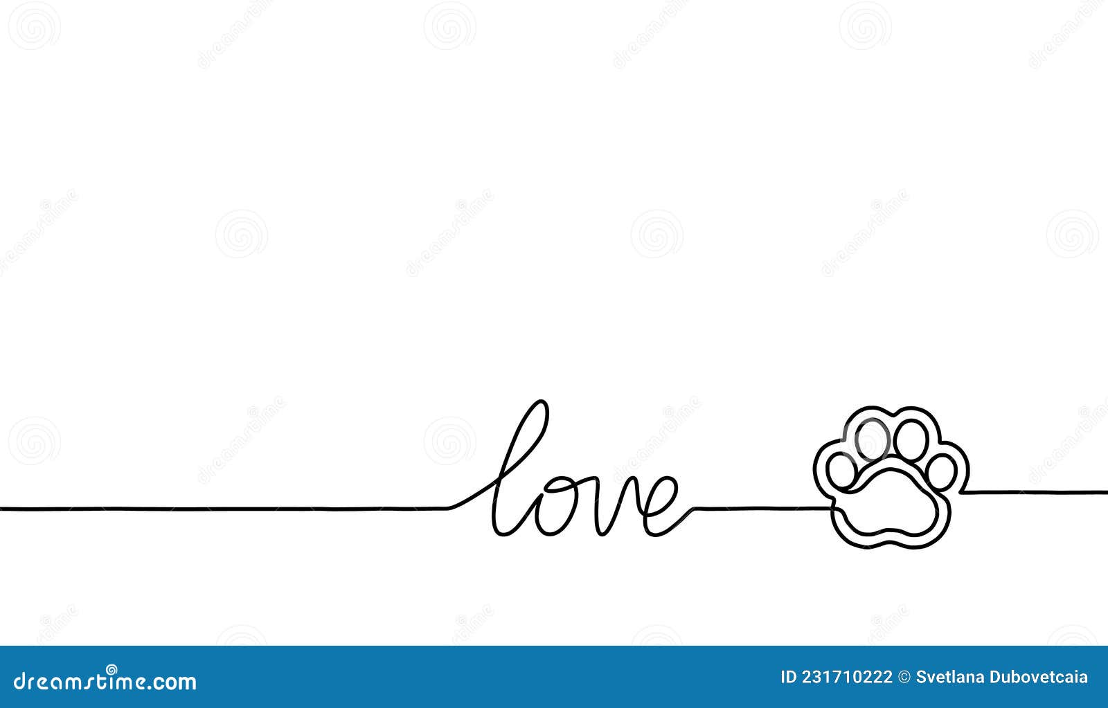 paw print. footprint pet, dog or cat. continuous one line love and paw. drawing single outline. puppy foot  on background.