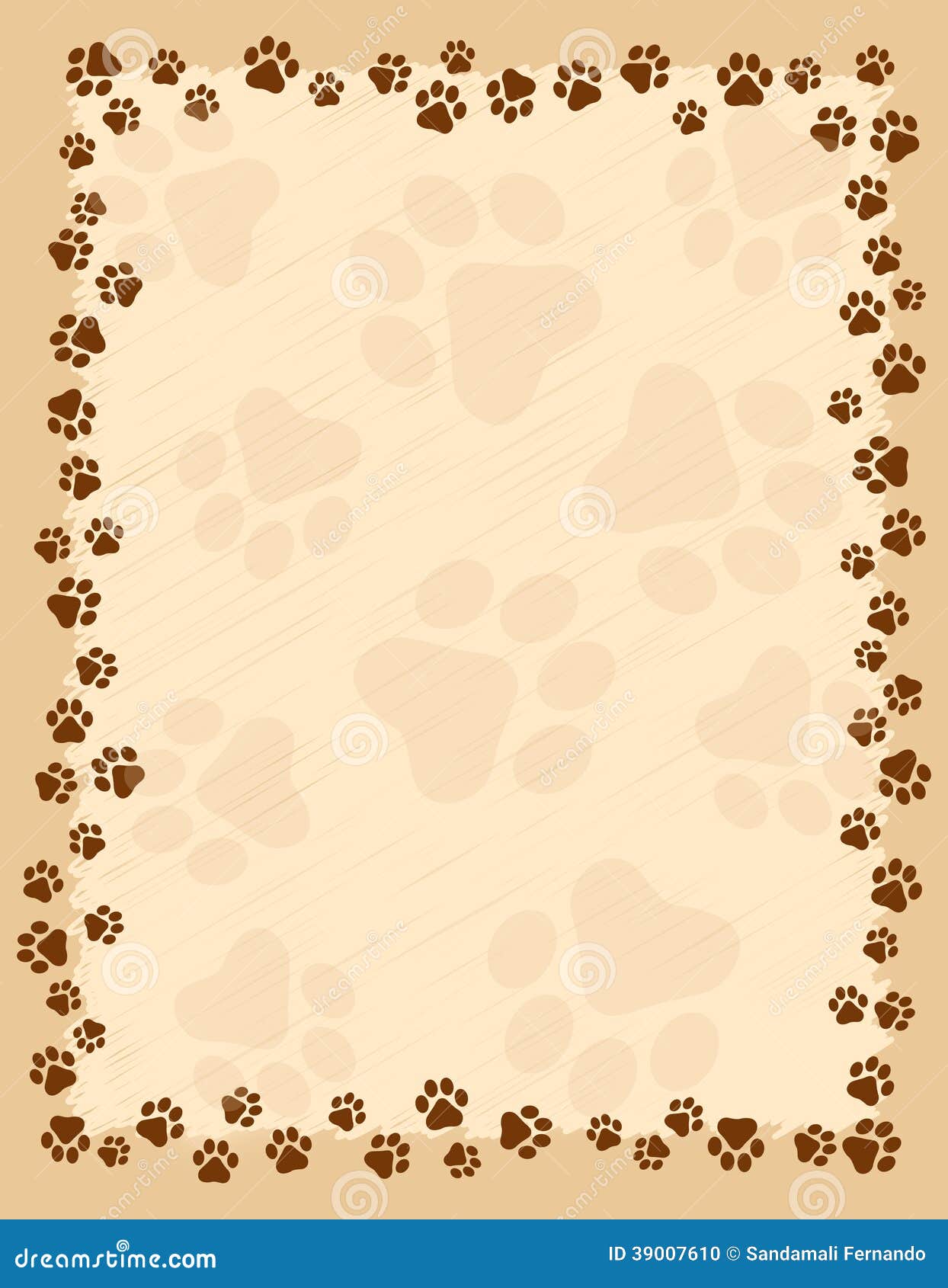 Paw prints border stock vector. Image of frame, footer - 39007610