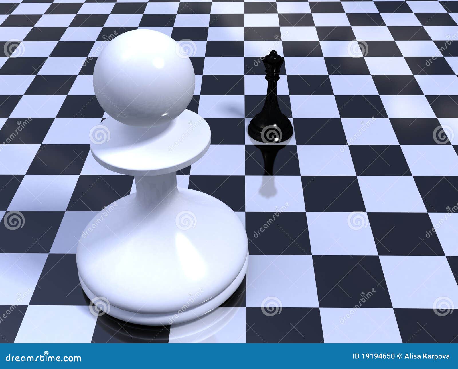 Pawn Against Queen on a Chessboard Stock Illustration Illustration of