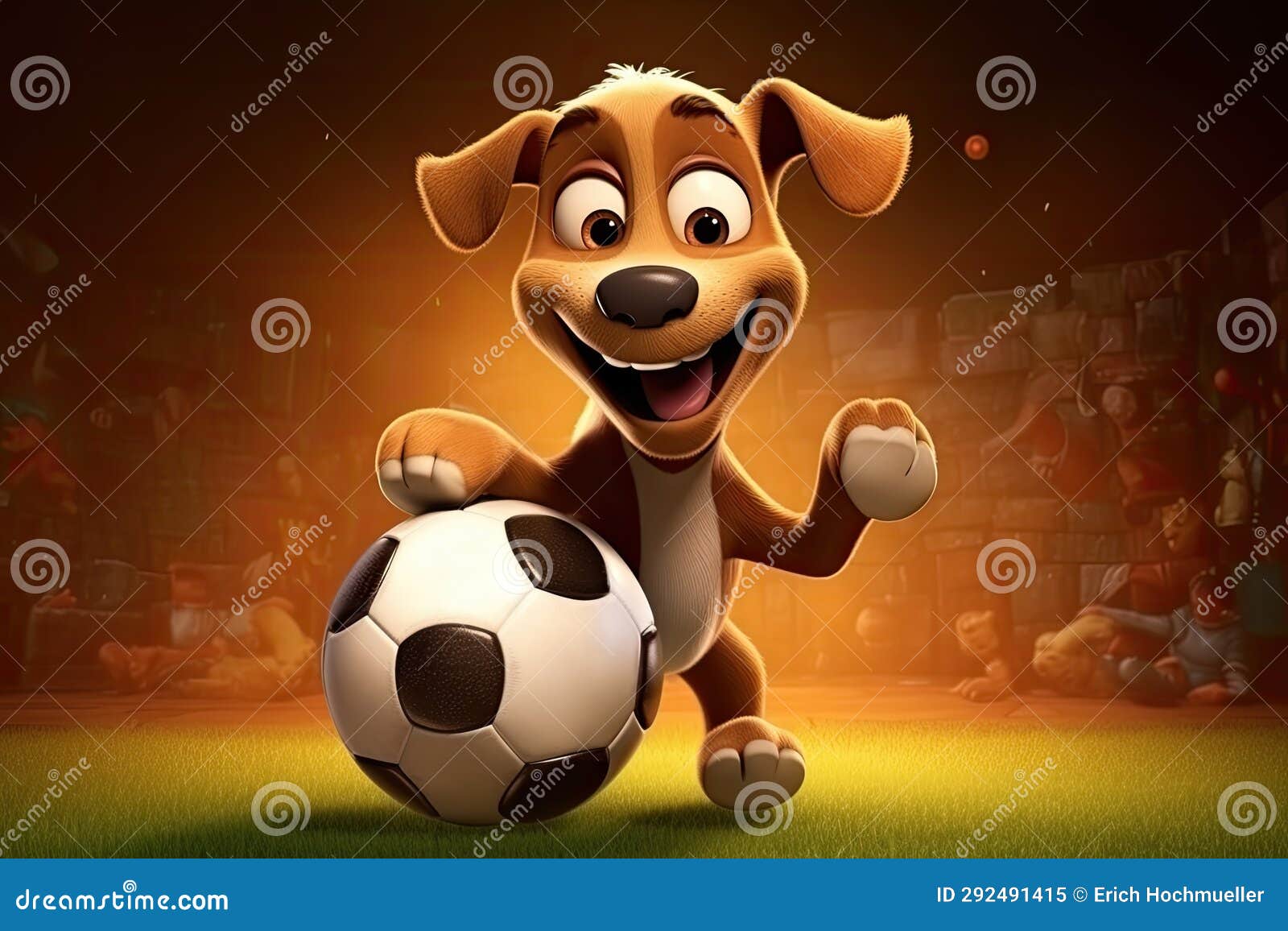 the pawsome prodigy: a 3d generated tale of a dogâs soccer aspirations on gradient orange background