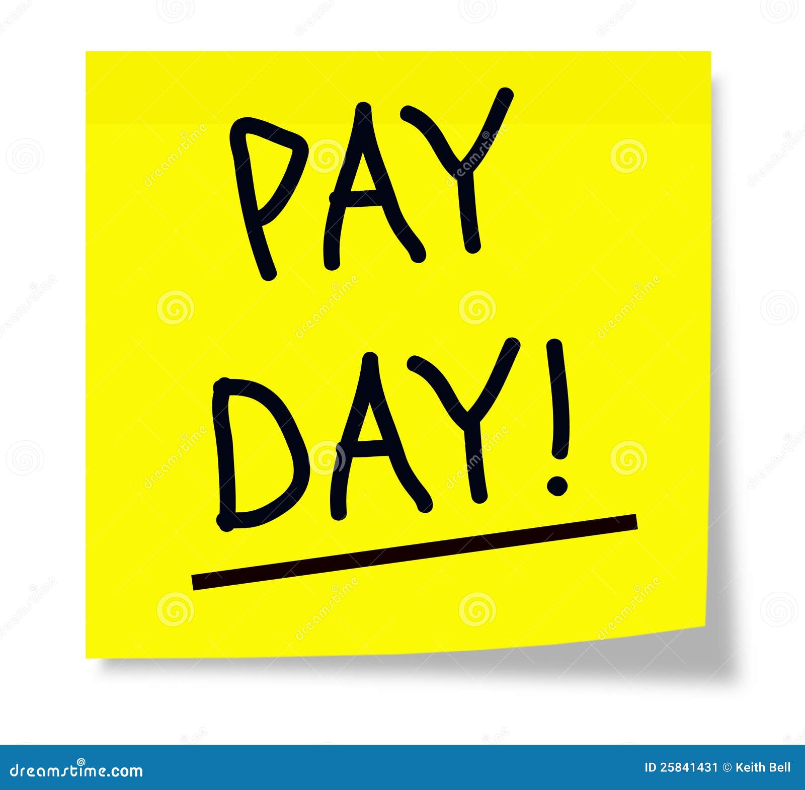  sticky note with the words Pay Day! underlined and written in black