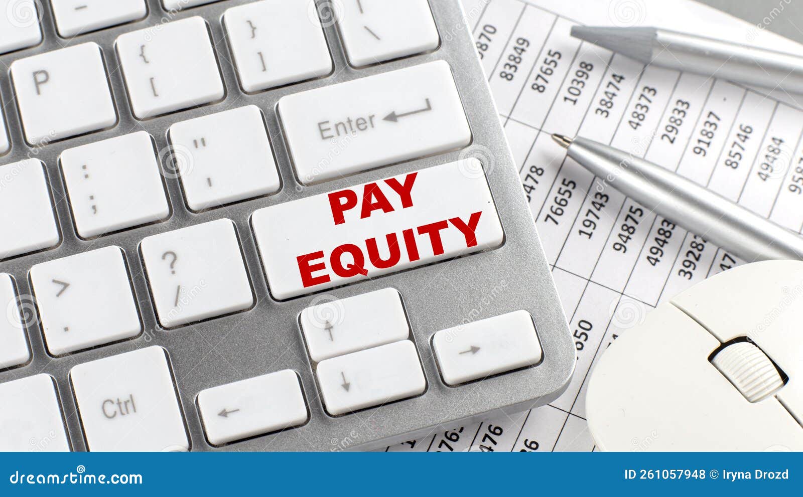 PAY EQUITY Text on a Keyboard Wirh Chart and Pencil Stock Photo Image