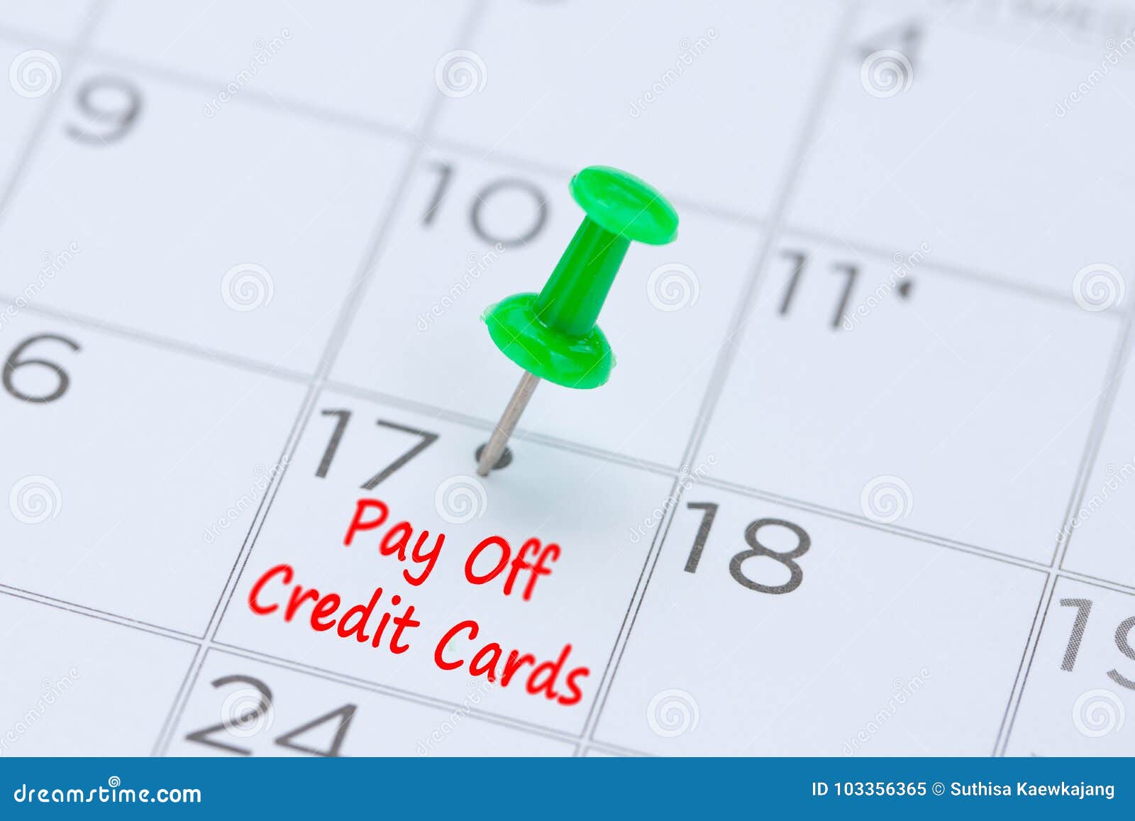 Pay Off Credit Cards Written On A Calendar With A Green Push Pin Stock Image - Image of calendar ...