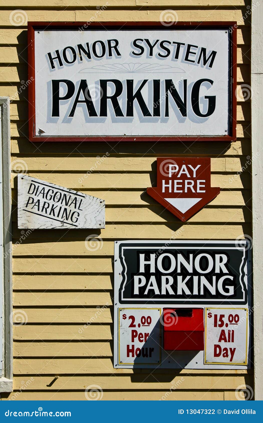 Pay Parking Sign and Red Money Box on Wall Stock Photo Image of honor