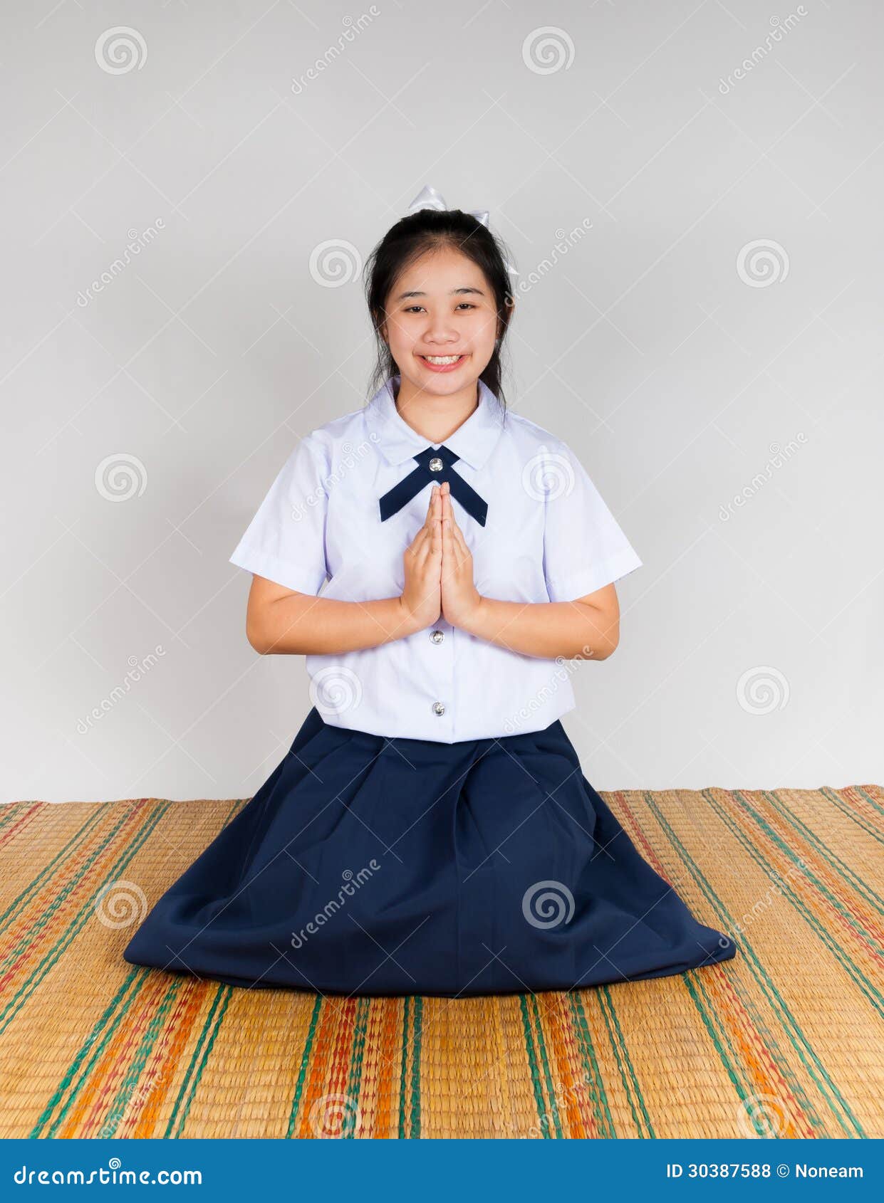 Paying Obeisance Of High School Asian Thai Student Stock Photo Image
