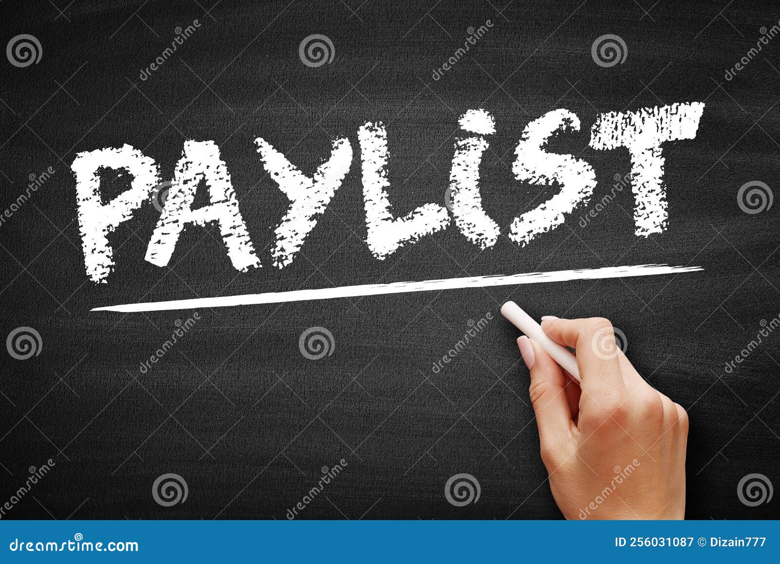 Paylist Text Concept on Blackboard for Presentations and Reports Stock