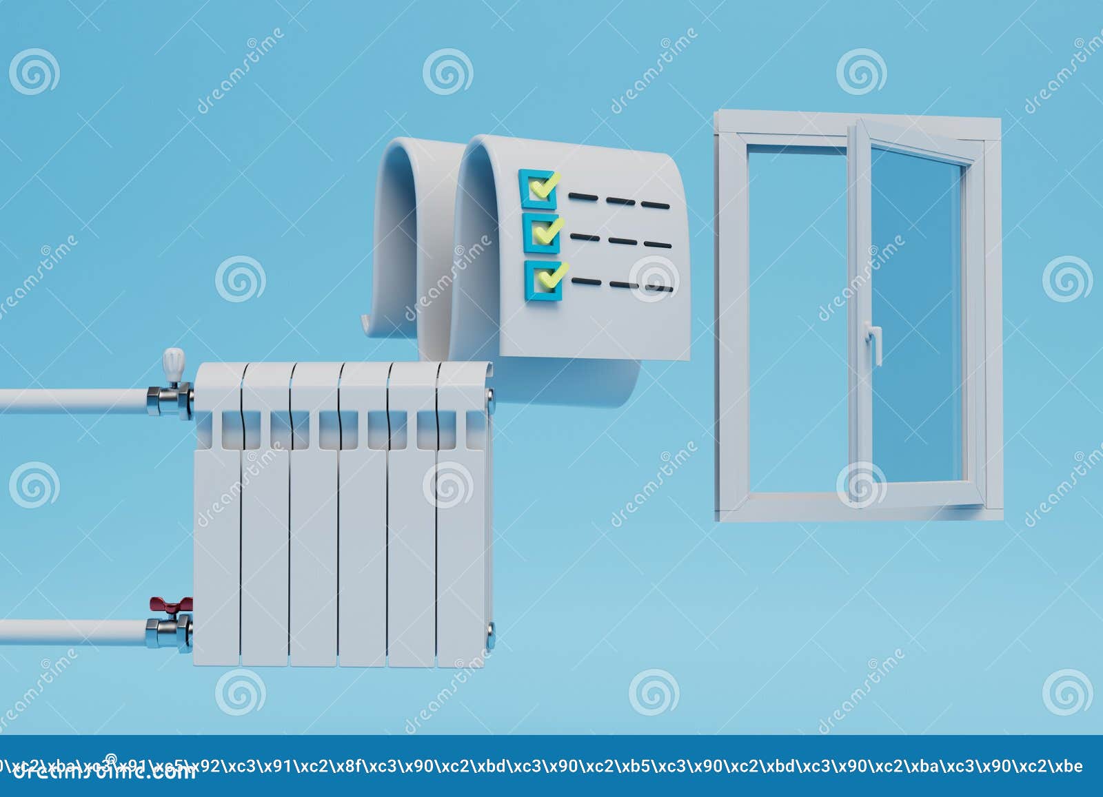 Payment for Heating. Open Plastic Window, Battery and Heating Bill on a