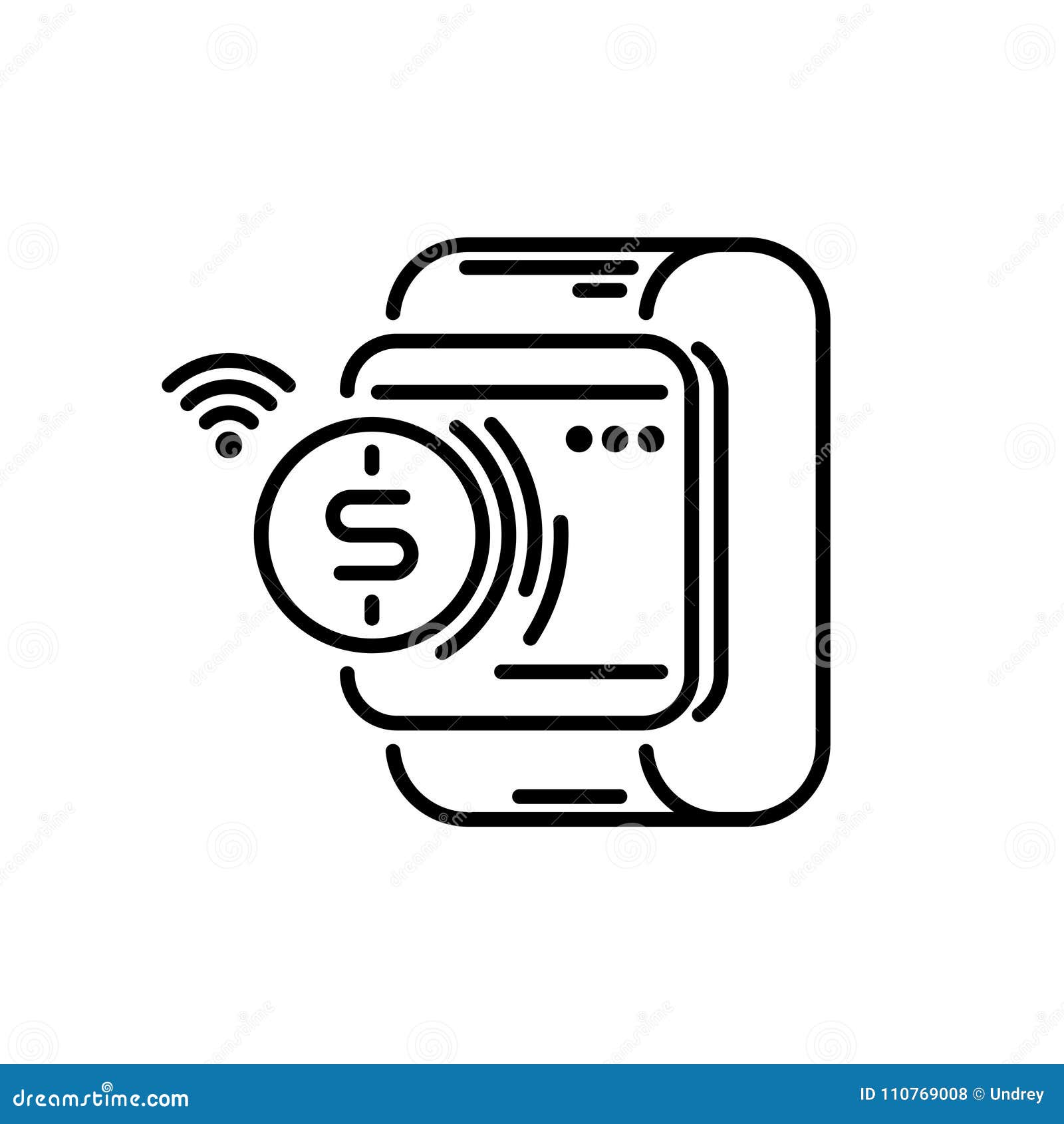 payment methods thin line icon. smartwatch pay