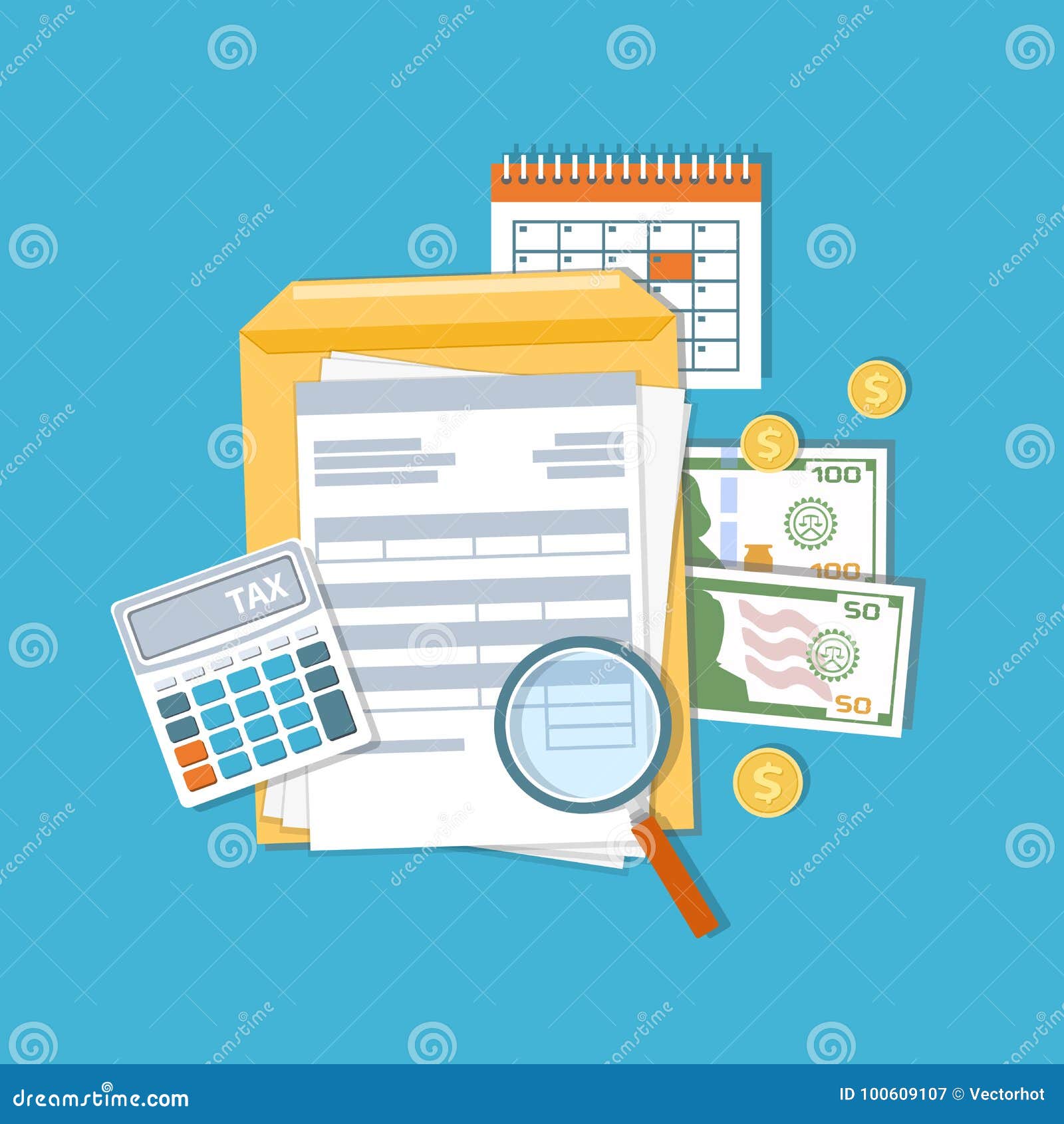 payment of tax and accounts concept. financial calendar, bills. payday icon.
