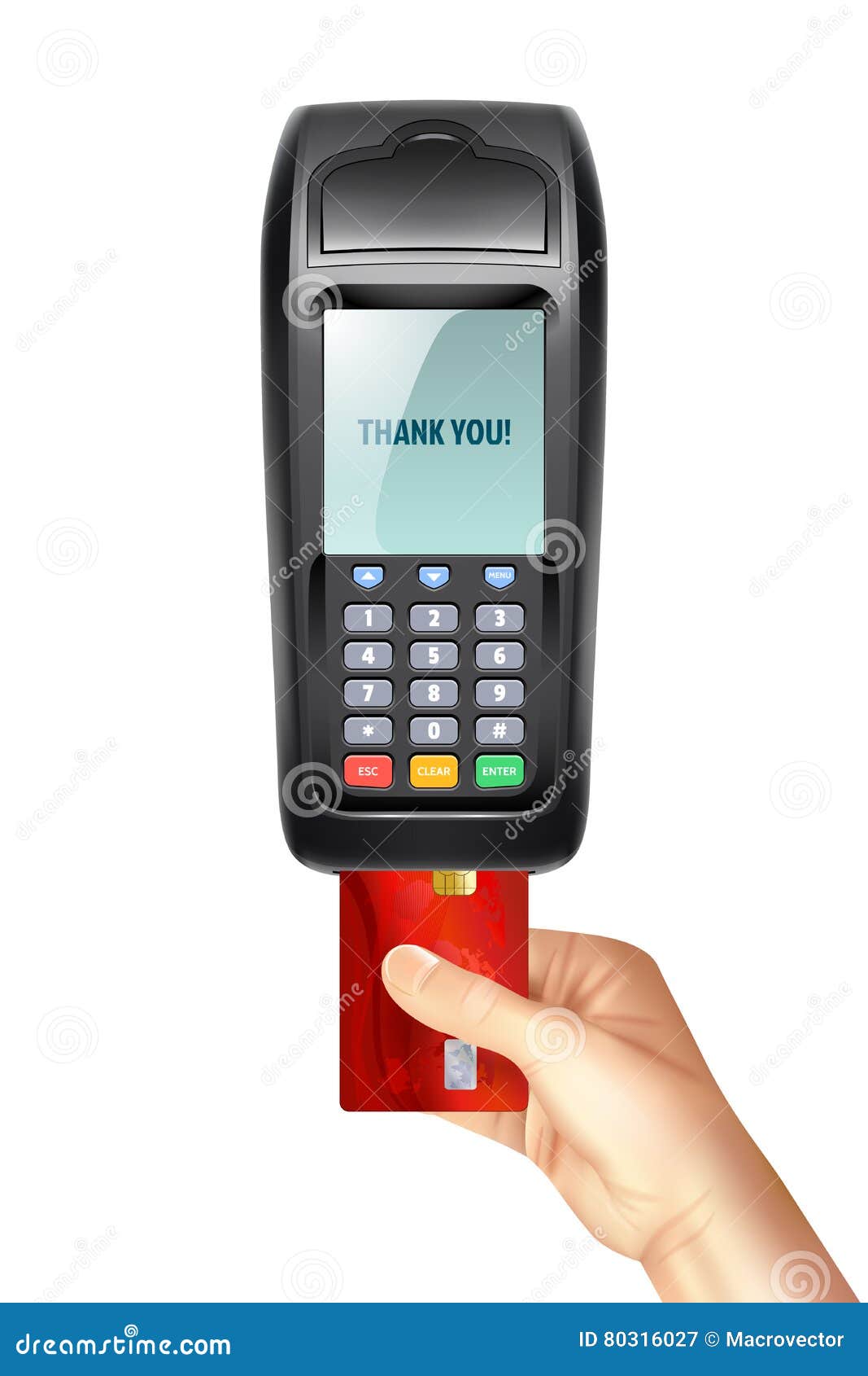 payment terminal with inserted credit card