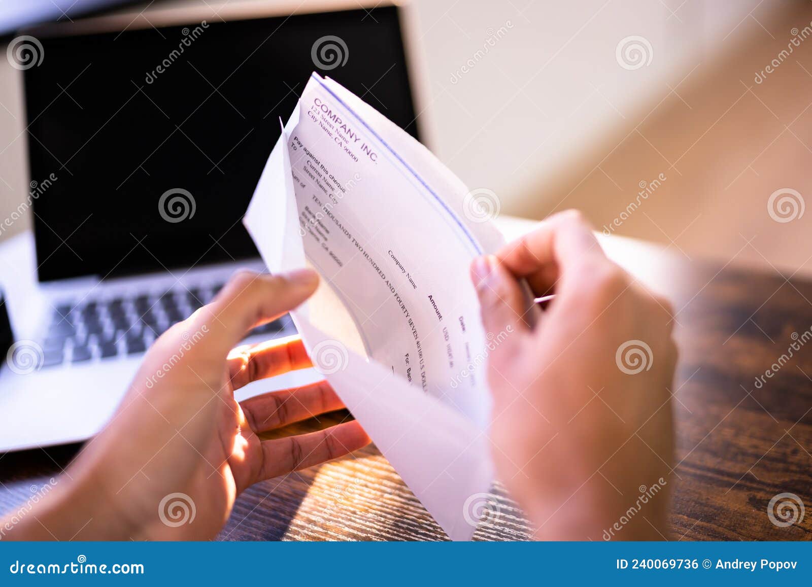 Payroll Cheque in Envelope stock photo. Image of hill 240069736