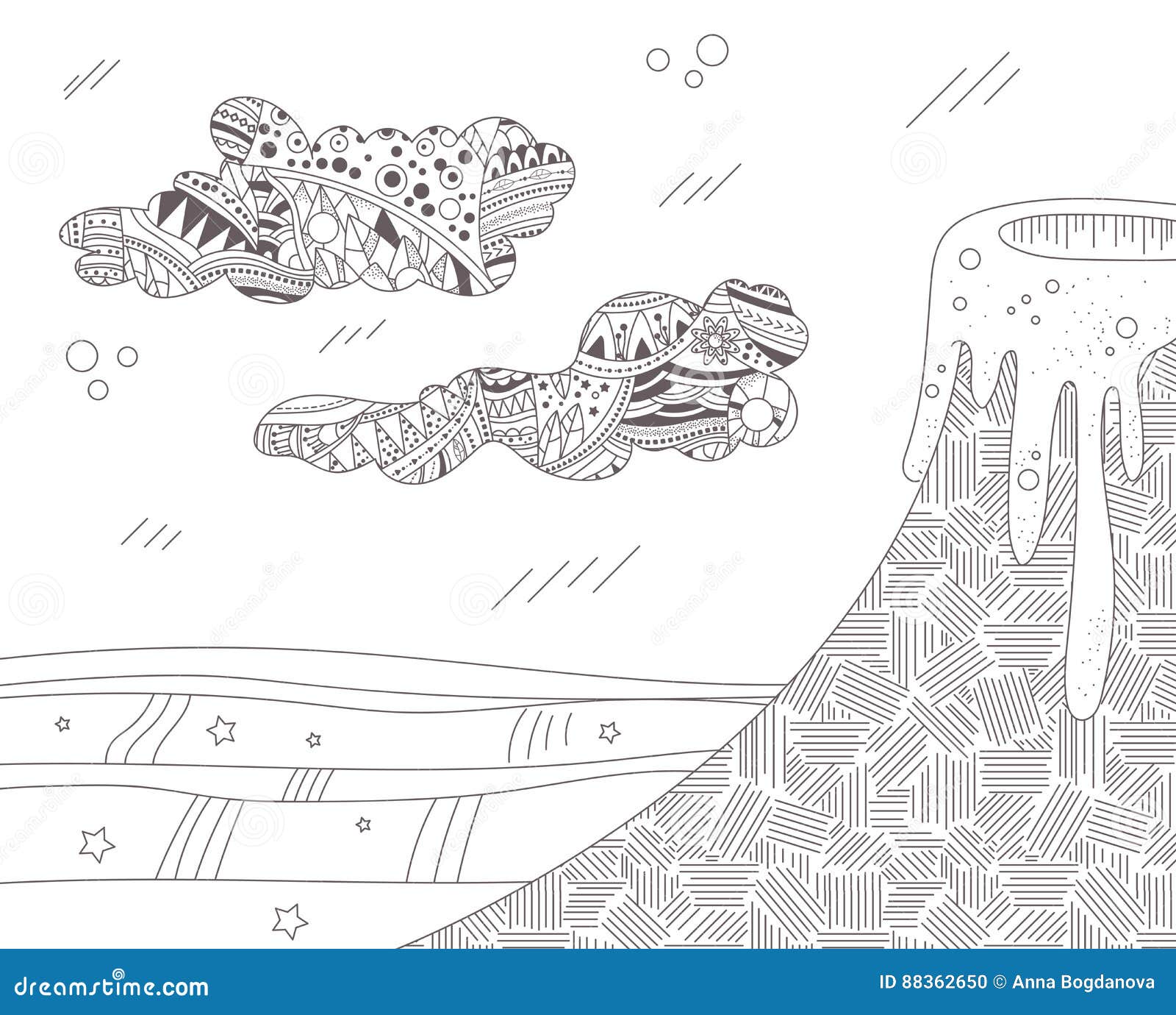 paysage avec un volcan actif illustration de vecteur du griffonnage objet 88362650 coloriage petit poney gratuit