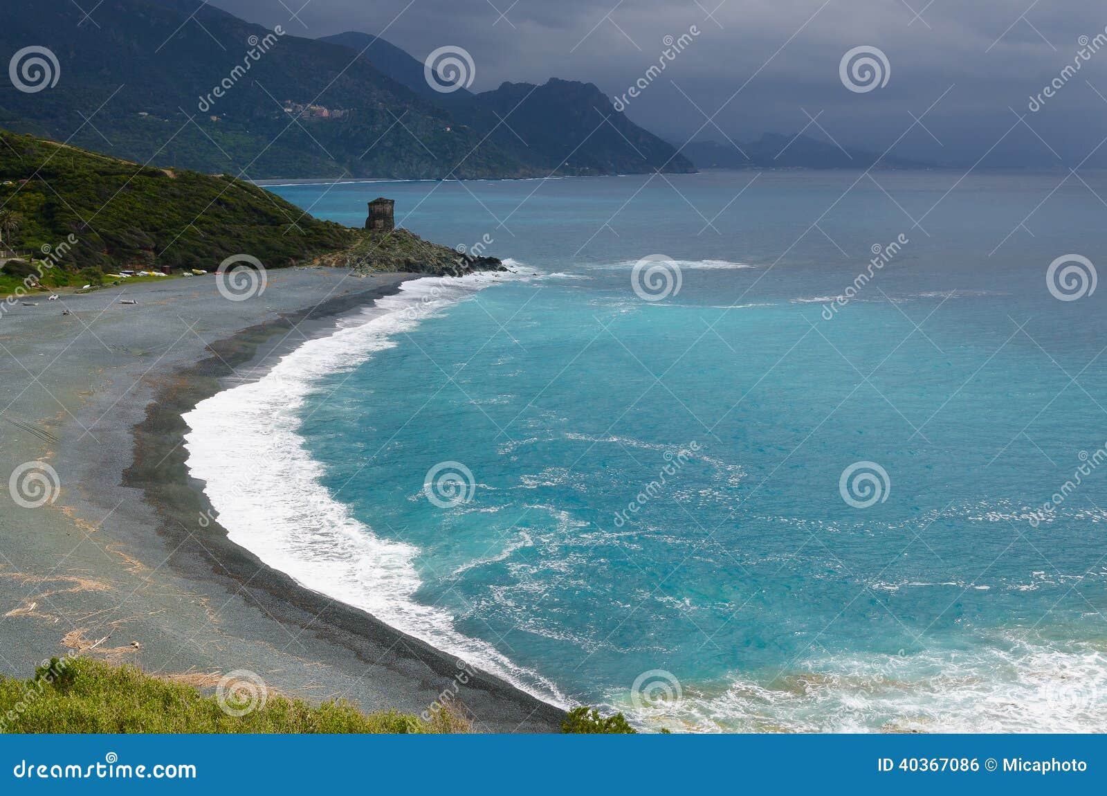 Paysage Plage Et Tour En Corse Photo Stock Image Du