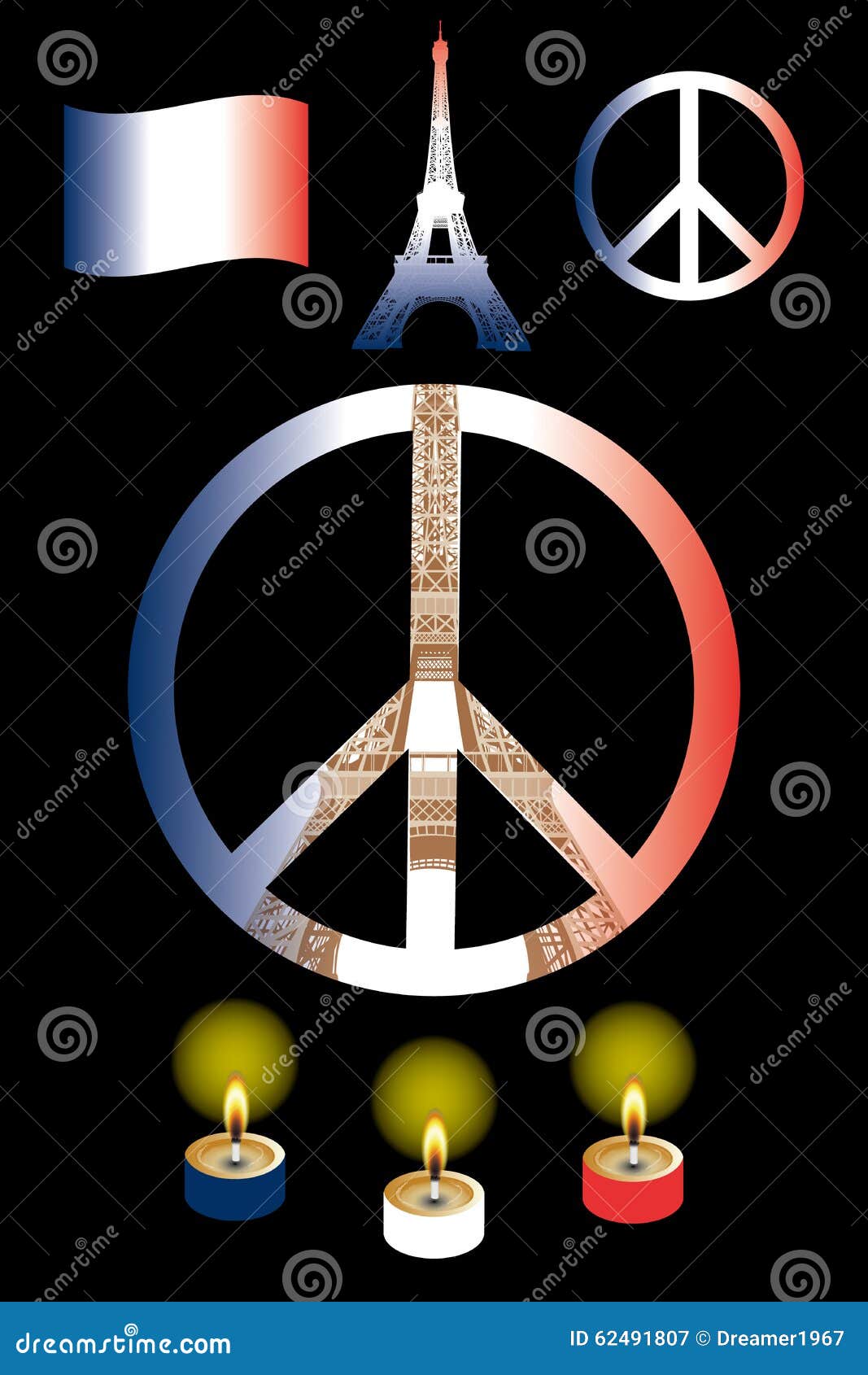 Paz para Paris ilustração do vetor. Ilustração de fundo - 62491807