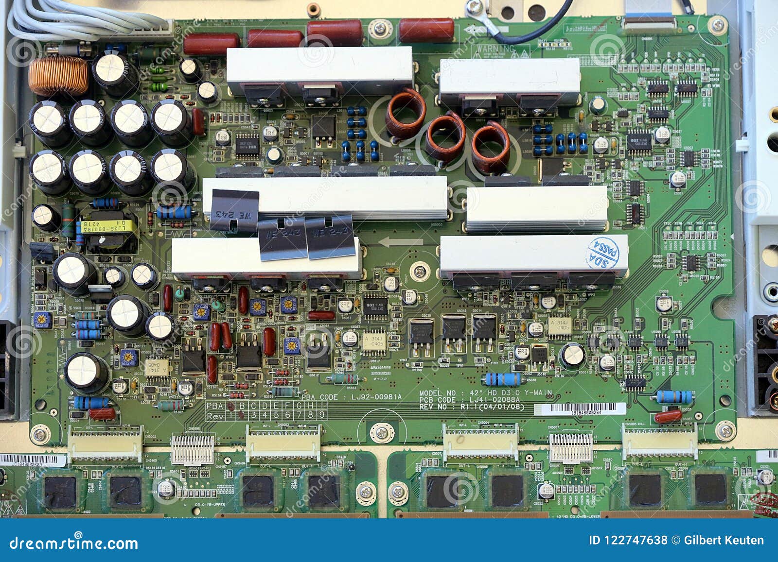 PC Board with Electronic Parts. Stock Photo Image of television