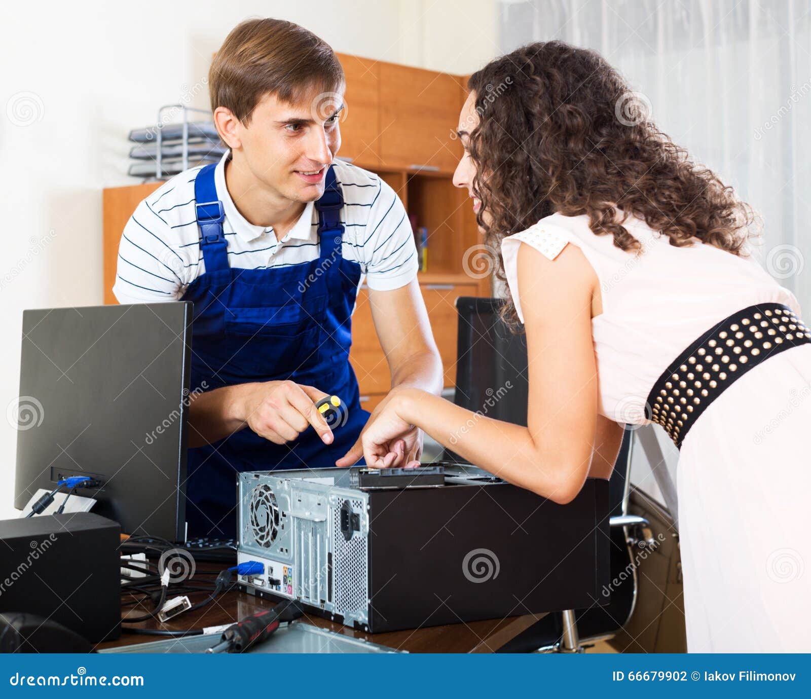 PC Engineer Working with Cables Stock Photo Image of home