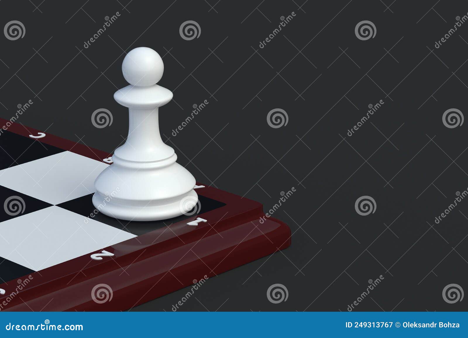Peão de xadrez e peças em um fundo de tabuleiro