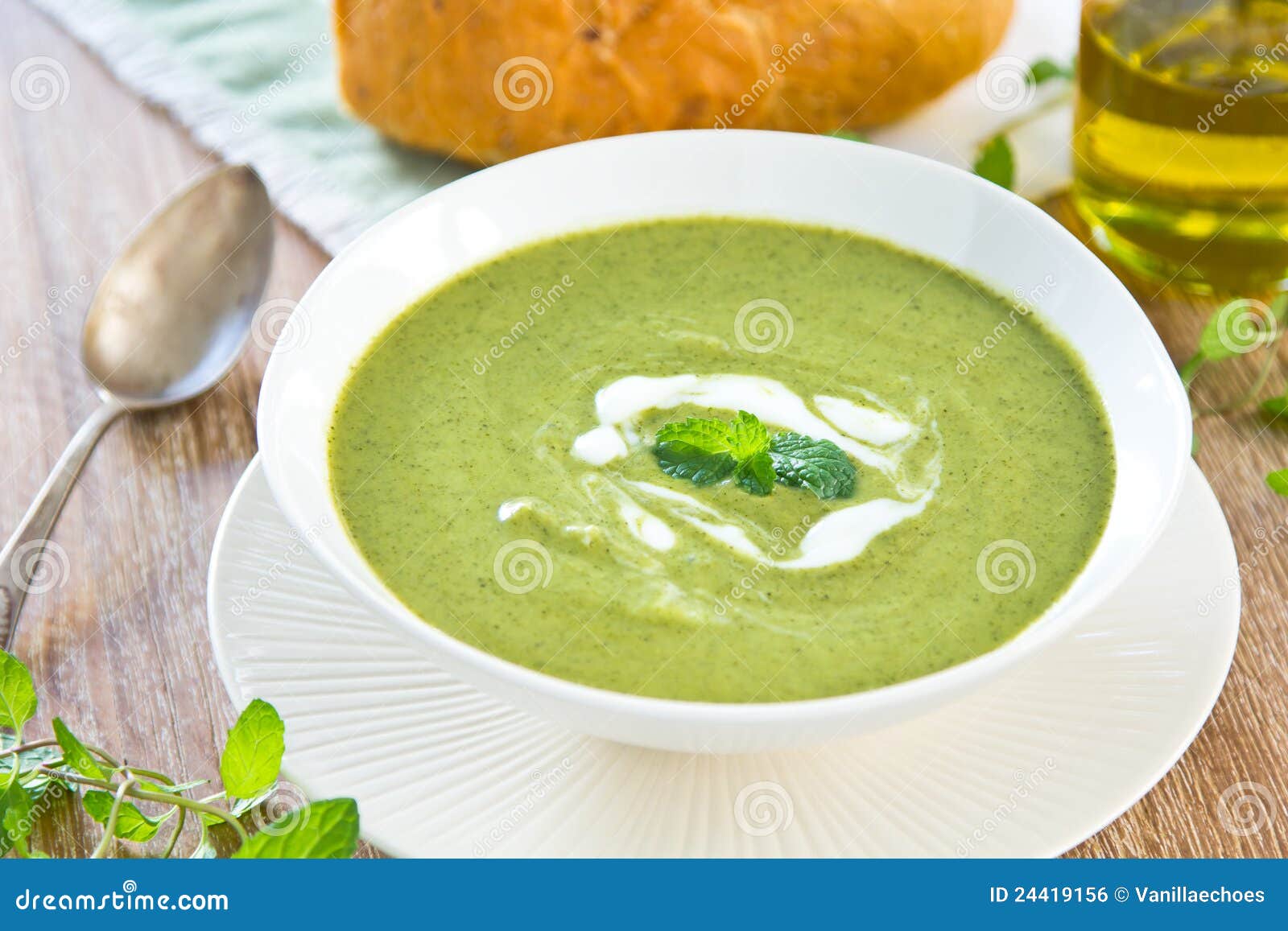 Pea,Mint and Celery soup stock photo. Image of dinner 24419156