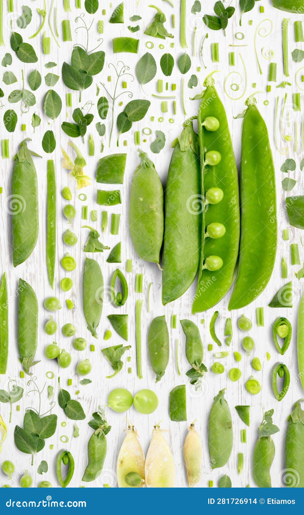 pea and pod slice and leaf collection