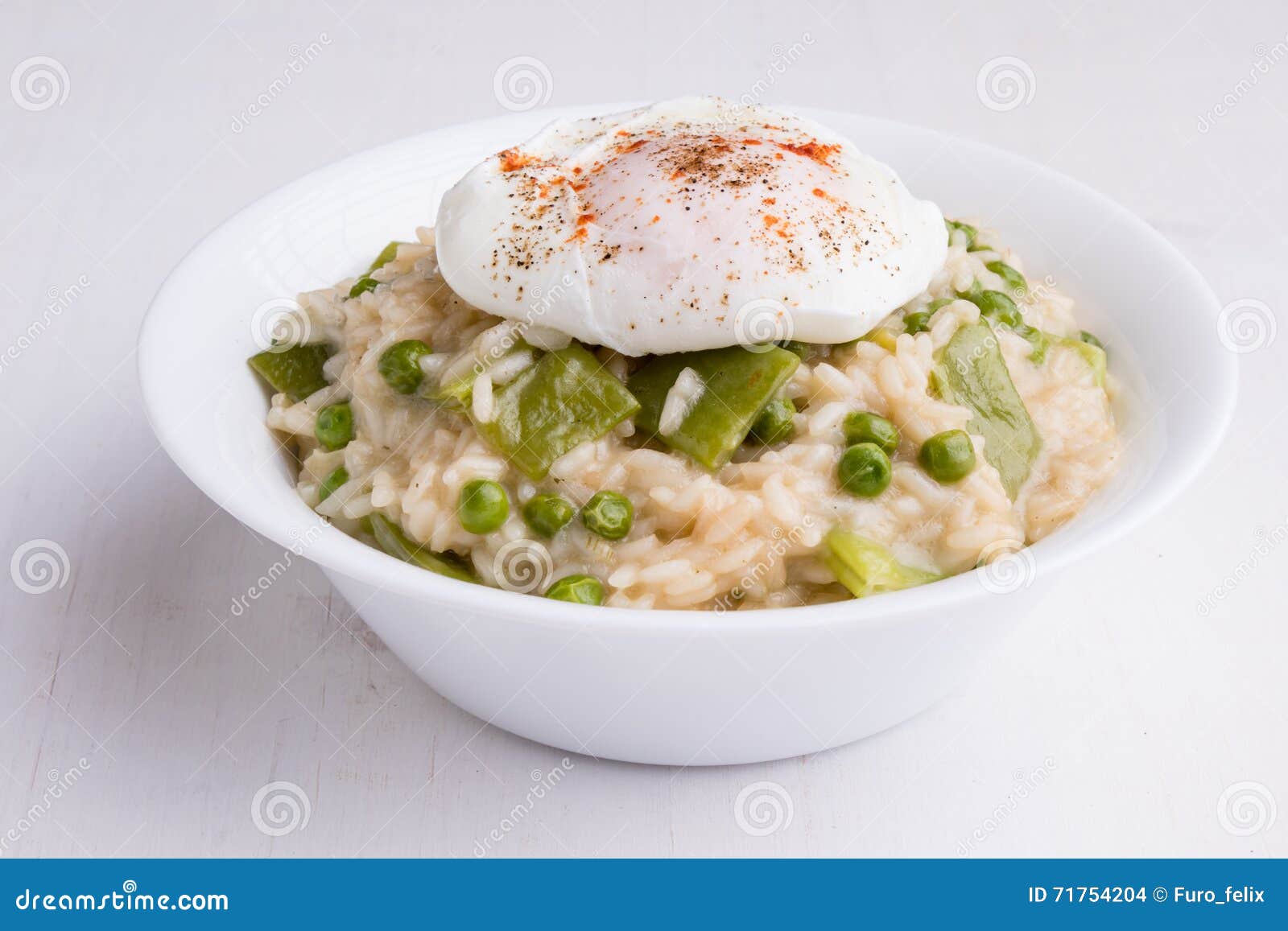 Pea risotto with egg stock photo. Image of fork, healthy 71754204
