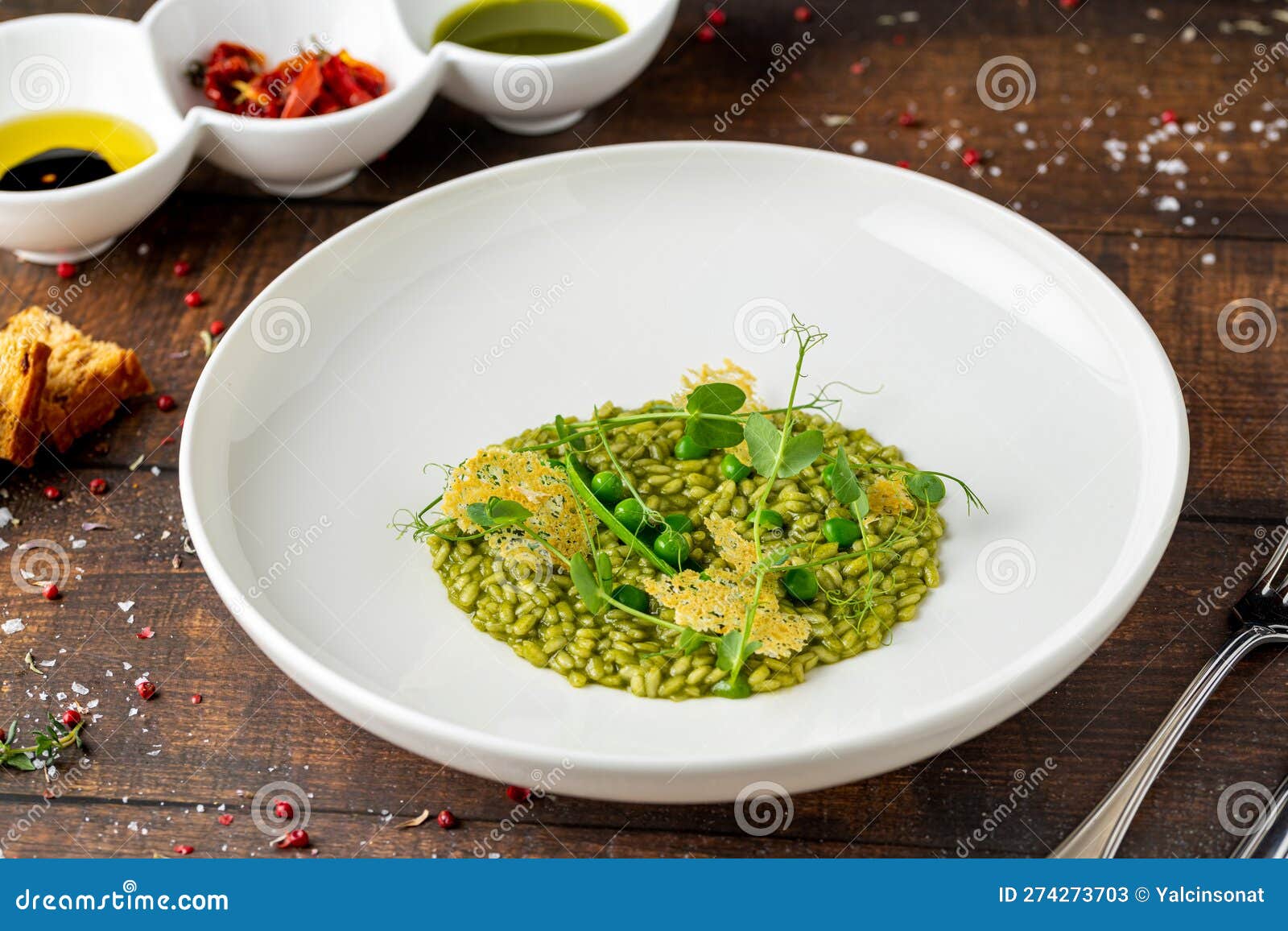 Pea Risotto on a White Porcelain Plate in a Fine Dining Restaurant Stock Image Image of plate