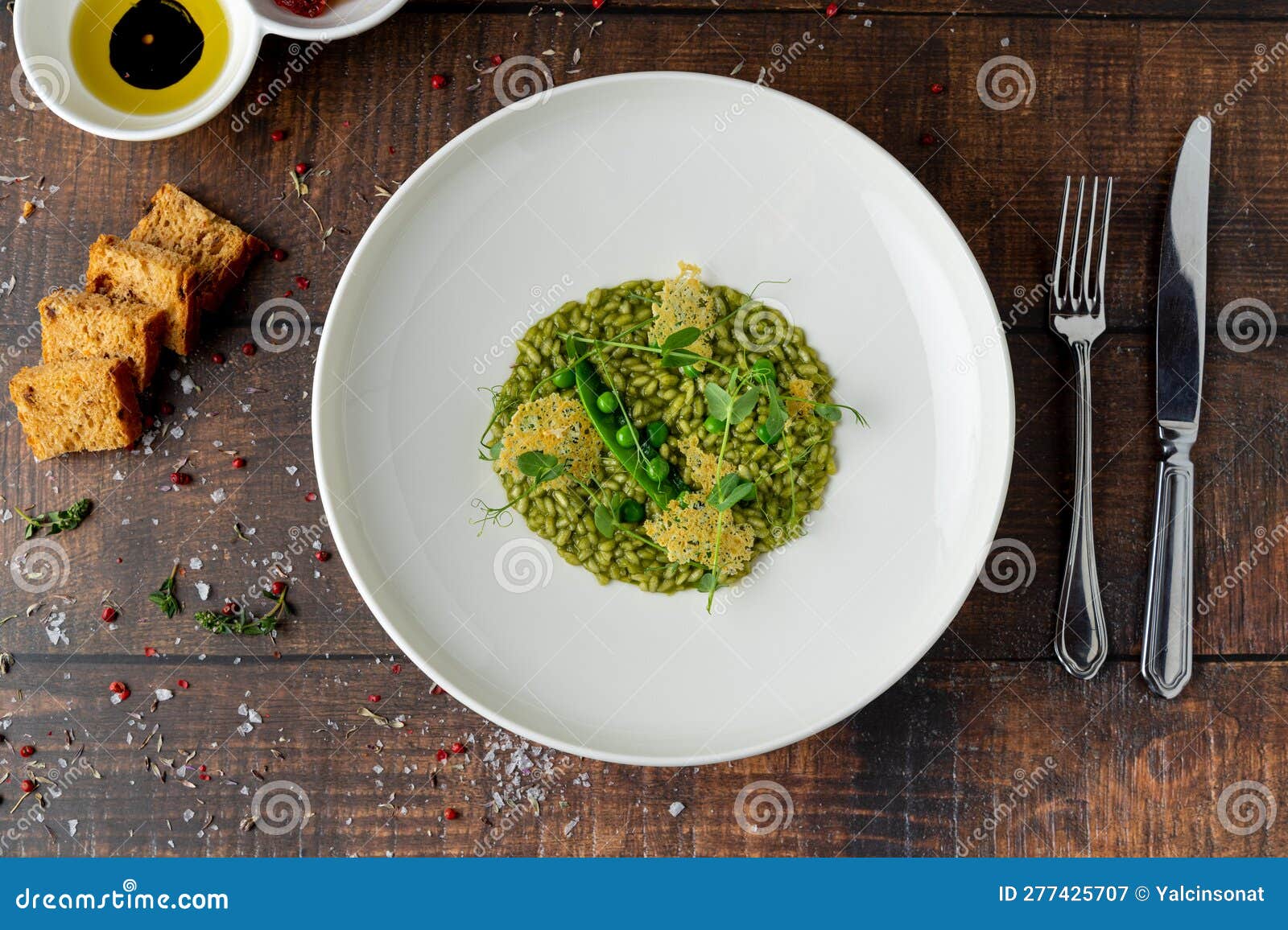 Pea Risotto on a White Porcelain Plate in a Fine Dining Restaurant Stock Image Image of plate