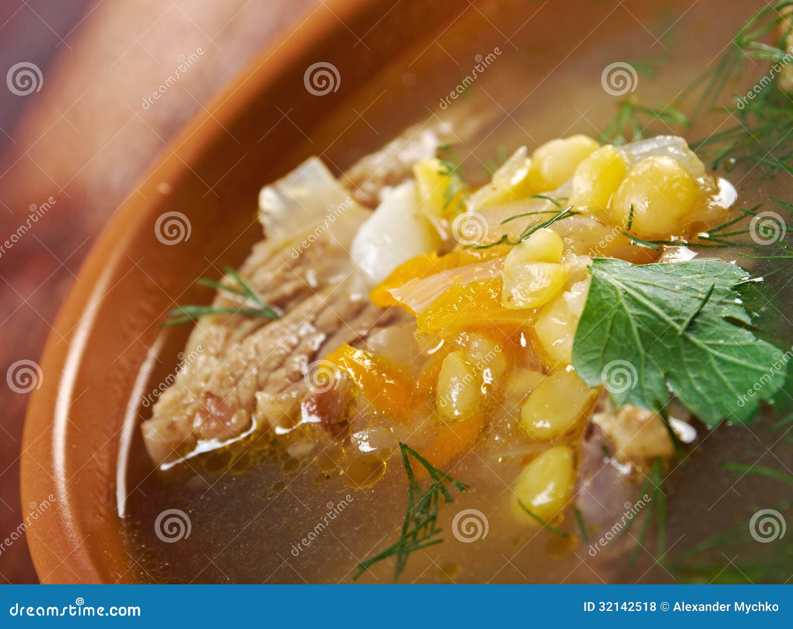 Pea soup with beef ribs stock photo. Image of green, bowl 32142518