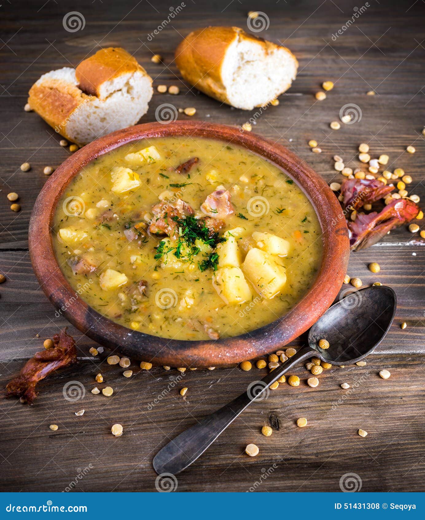 Pea Soup with Smoked Chicken Stock Photo Image of meat, bacon 51431308