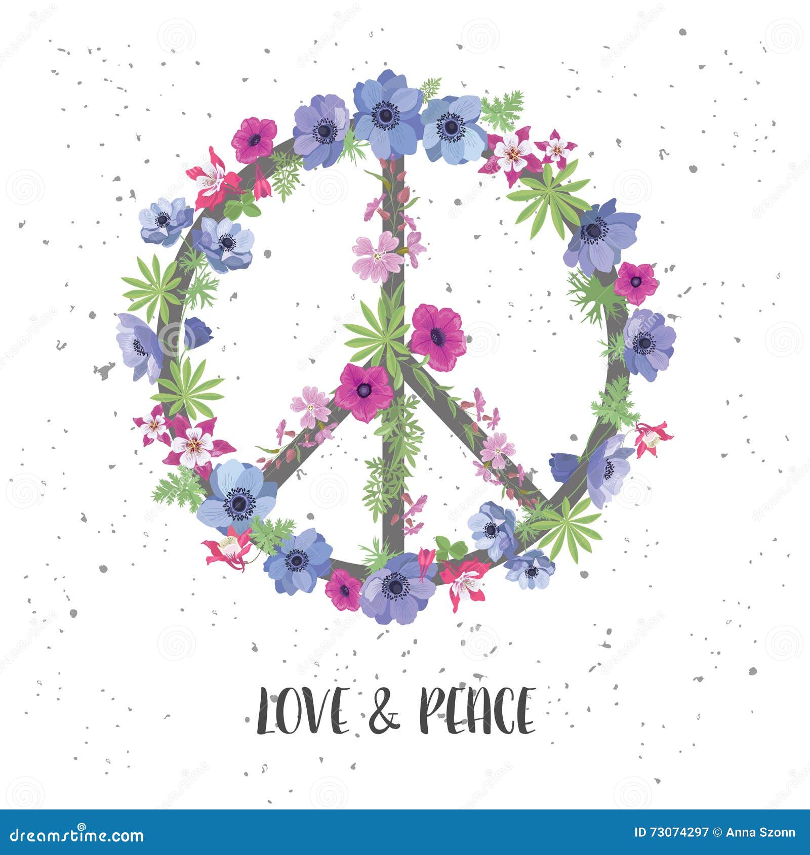 peace hippie  with flower on the white background.
