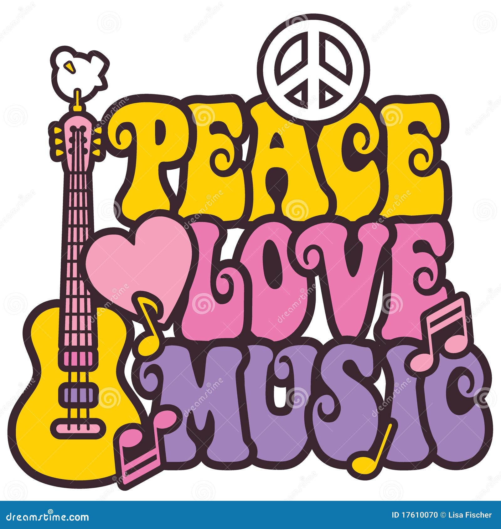 Peace-Love-Music stock vector. Illustration of slogan ...