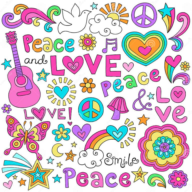 Peace, Love, & Music Notebook Doodles Vector Set Stock Vector ...