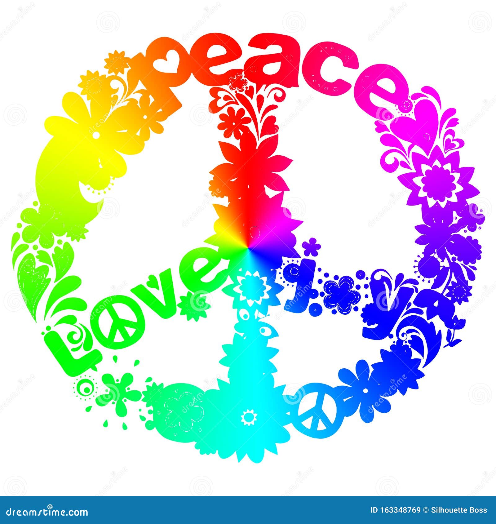 Peace and Love Symbol in Rainbow Color. 3D Illustration on White ...