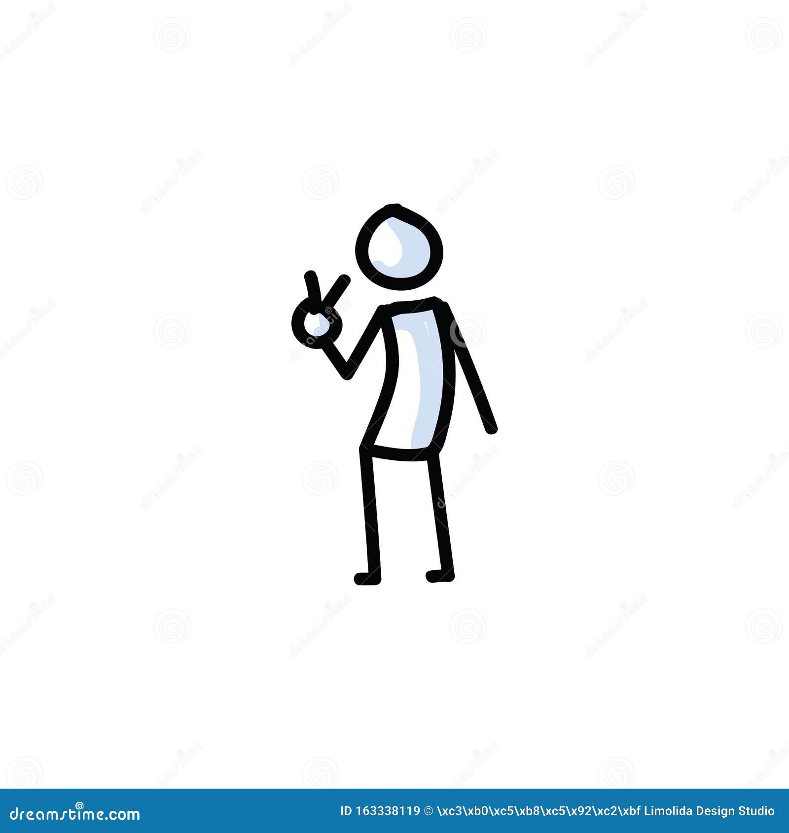 Peace Sign Stick Figure Vector Illustration. Hand Drawn V for