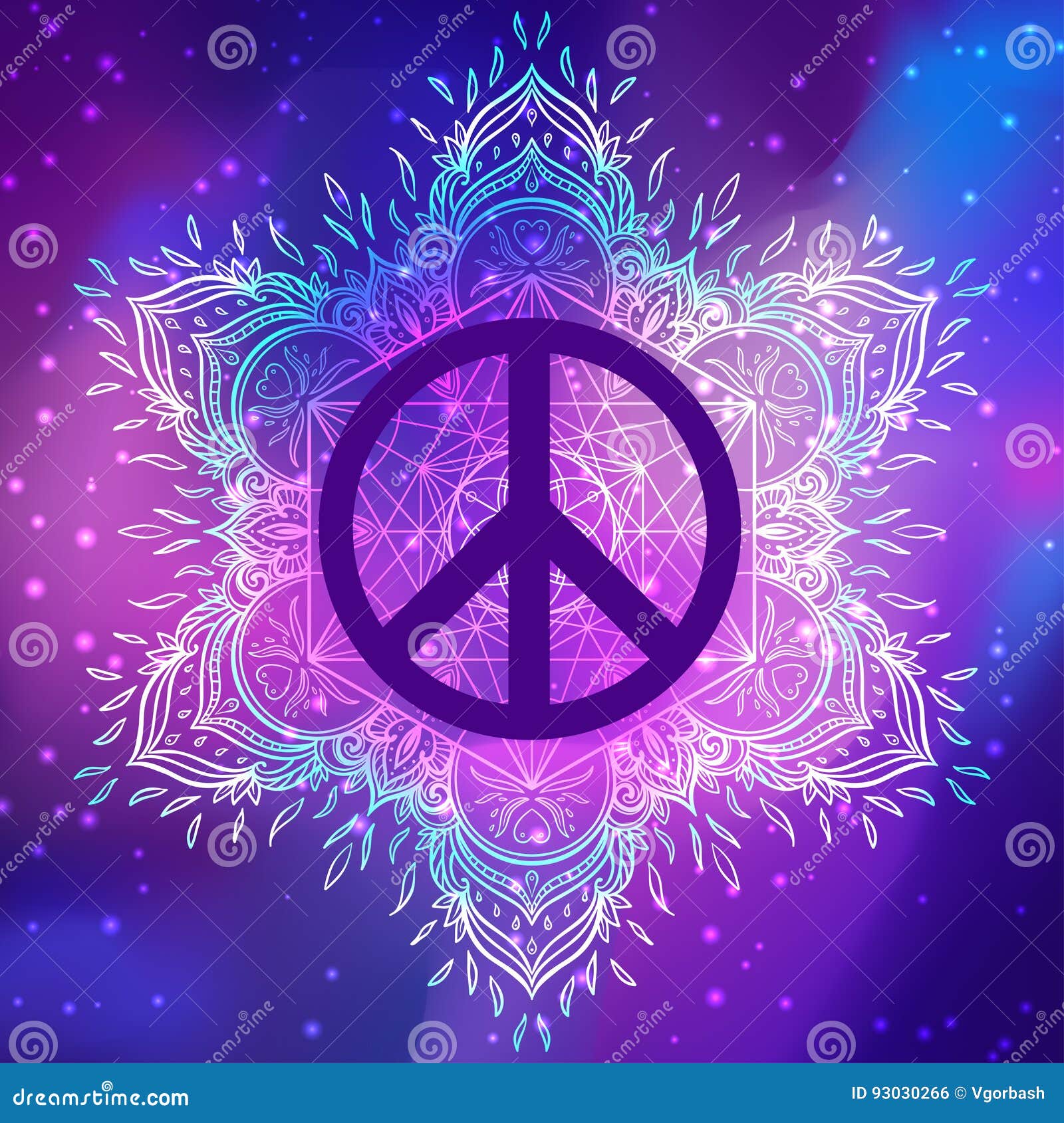Peace Symbol Over Decorative Ornate Background Mandala Round Pat Stock  Vector - Illustration of decorative, retro: 93030266
