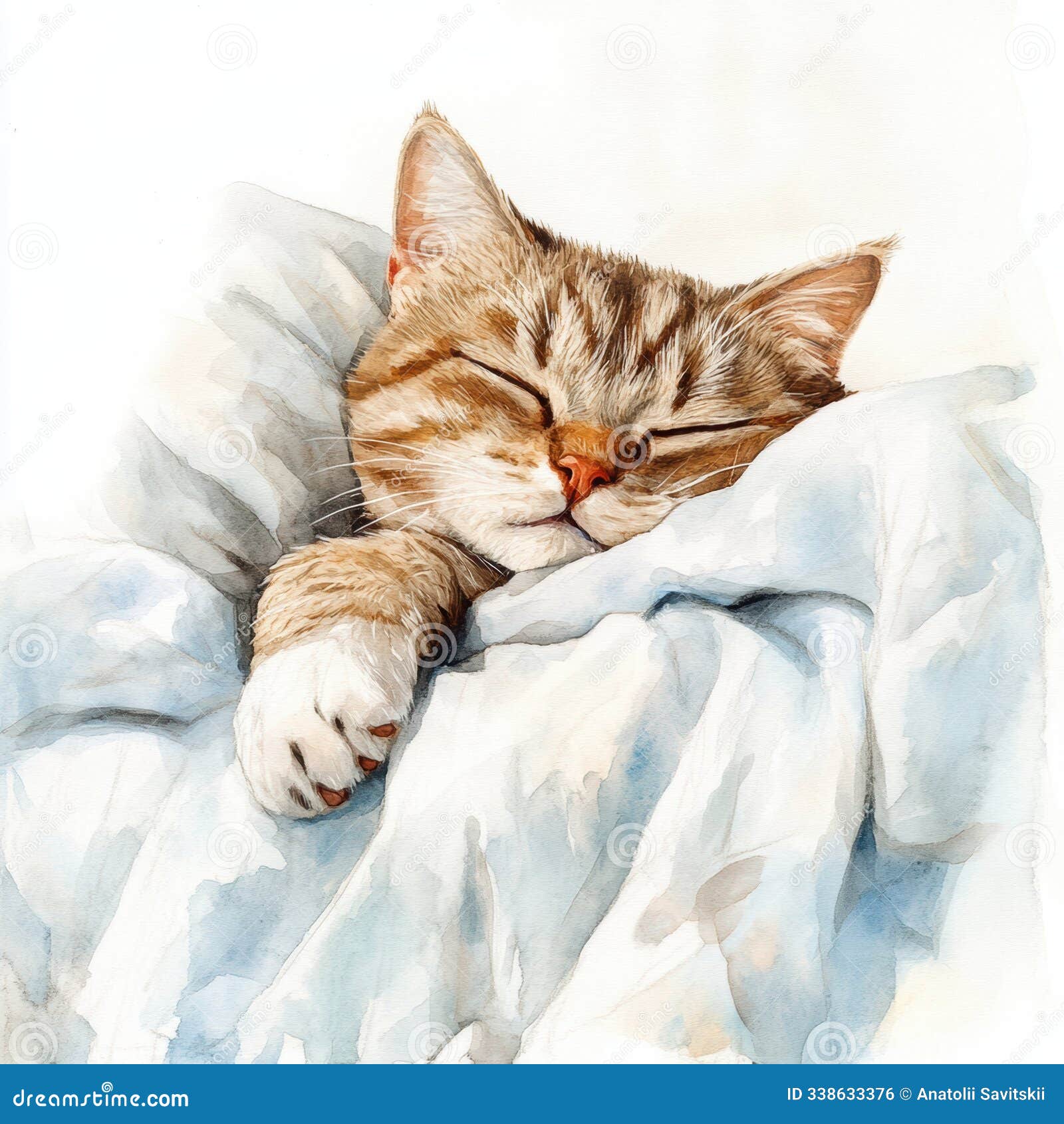 a peaceful cat snoozes comfortably on a soft white bedspread in a cozy setting, enjoying a tranquil afternoon nap