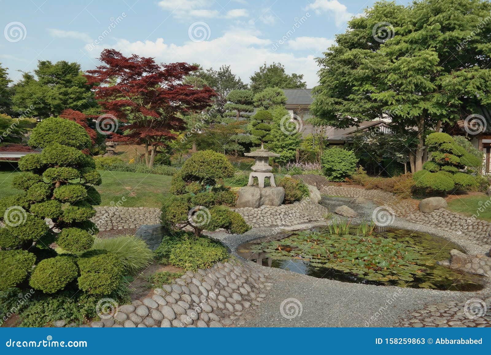 Peaceful Japanese Garden with Lantern on Beautiful Sunny Day ...