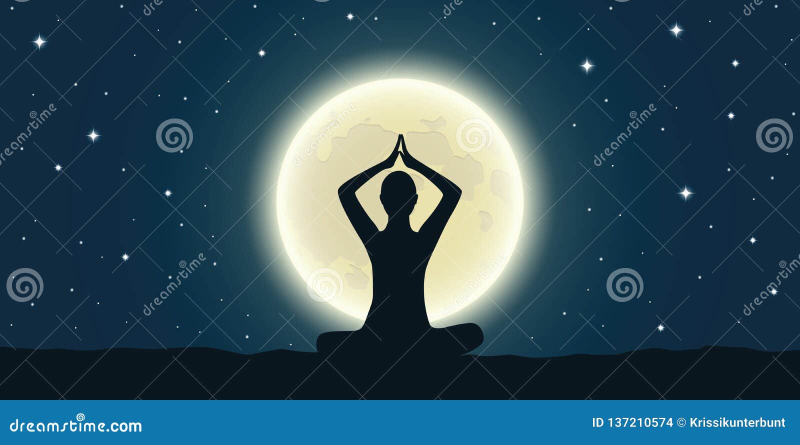 Peaceful Meditation at Full Moon and Starry Sky Stock Vector ...