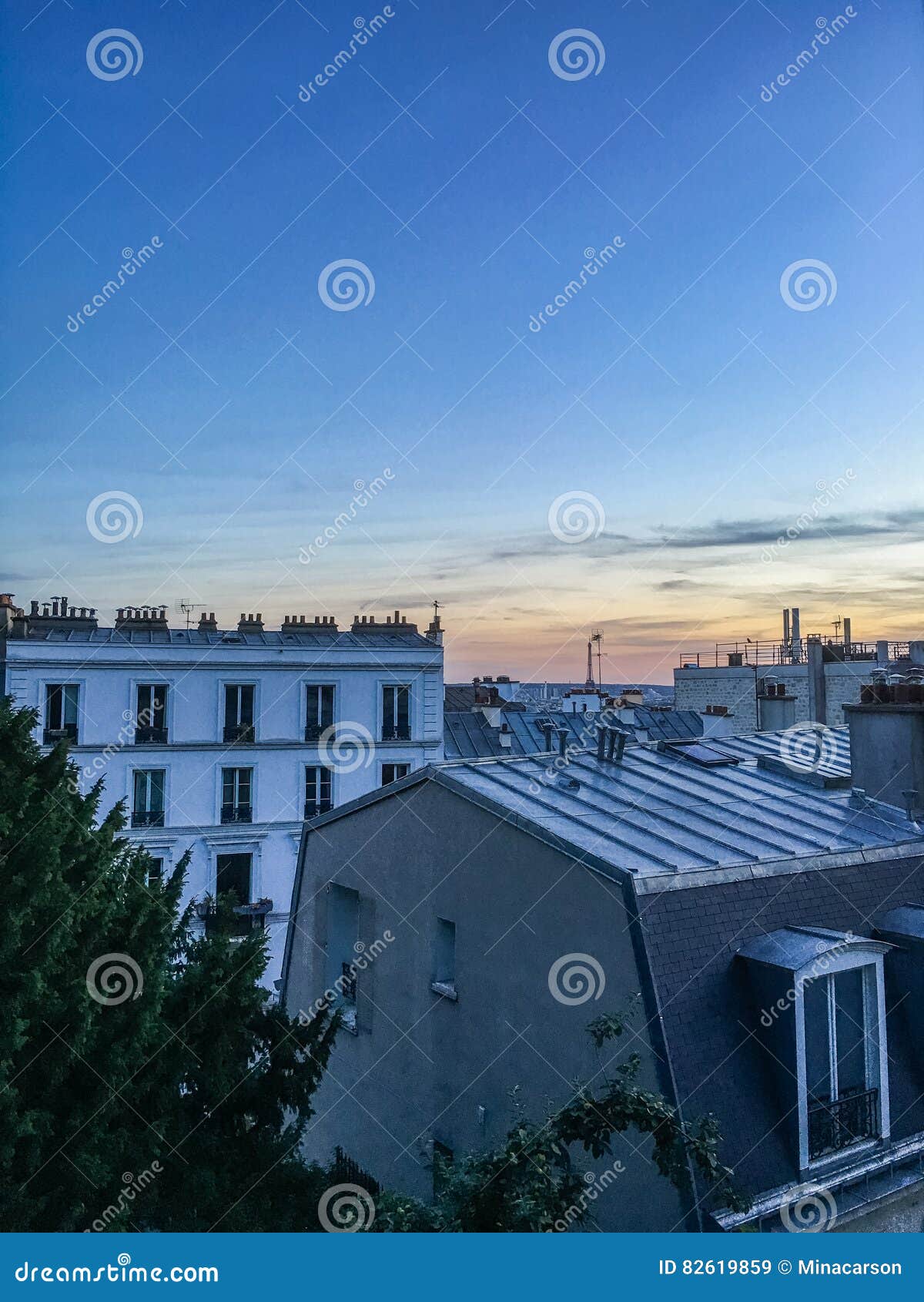 Peaceful View of Paris Rooftops Just after Sunset Editorial Stock Image