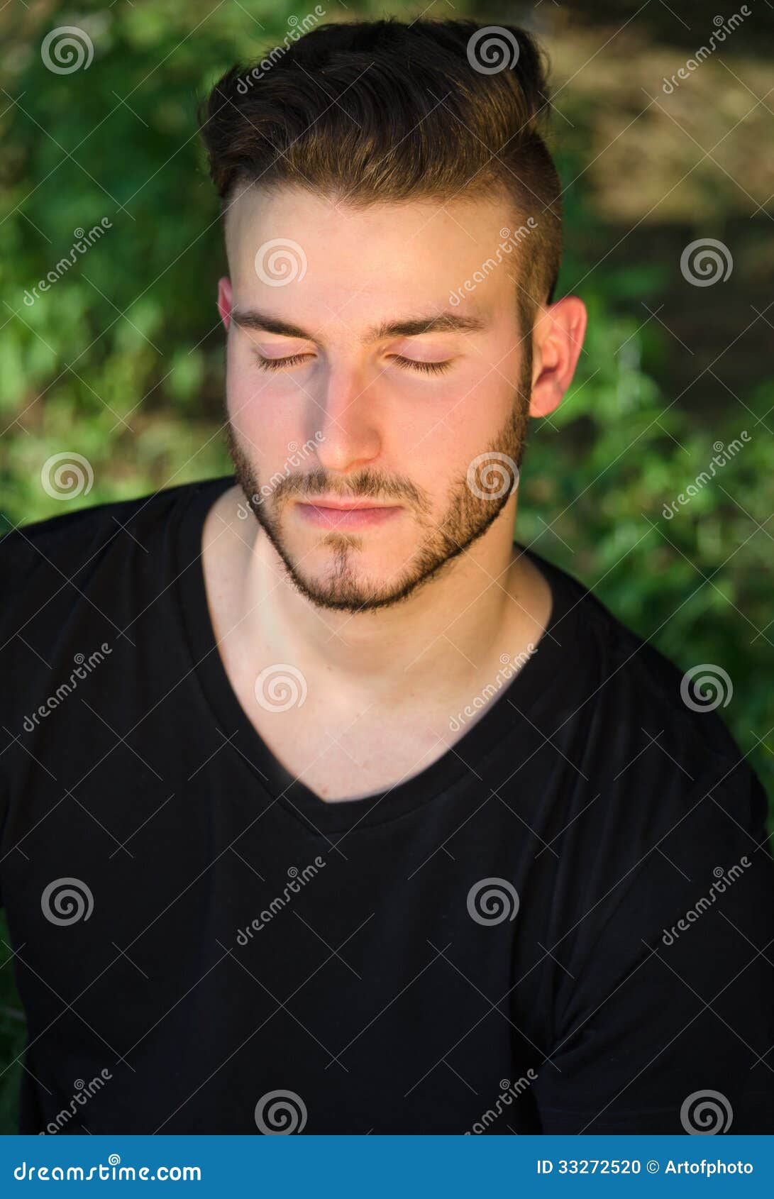 Peaceful Young Man with Eyes Closed, Relaxing Outdoors in Nature Stock ...